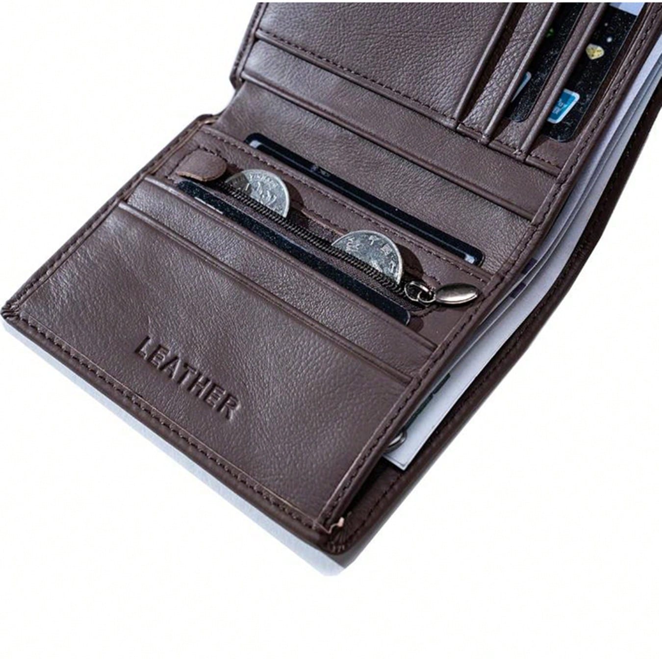 Portefeuille pliant en cuir véritable à 3 volets avec protection RFID et porte-monnaie à — vue 8