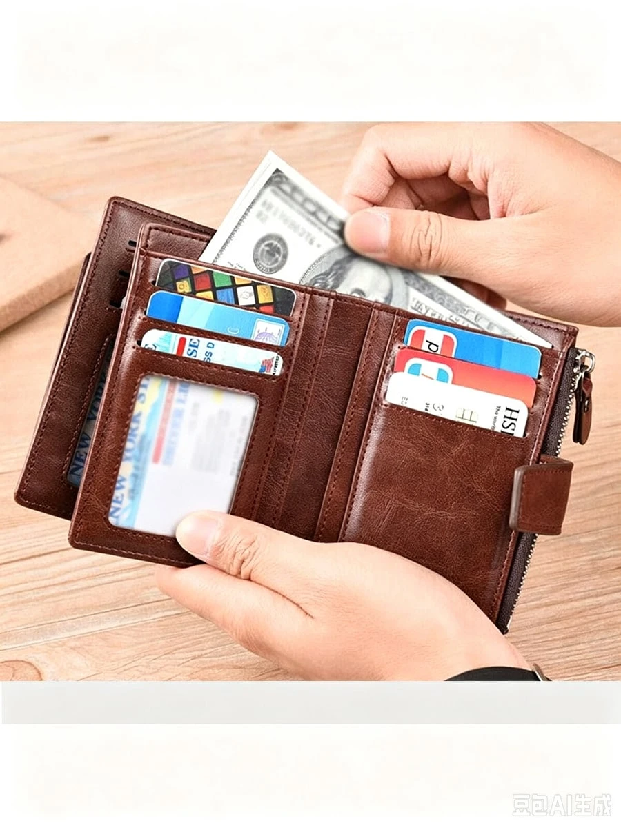 Porte-monnaie pour hommes, portefeuille en PU pour hommes, porte-cartes à fermeture — vue 5