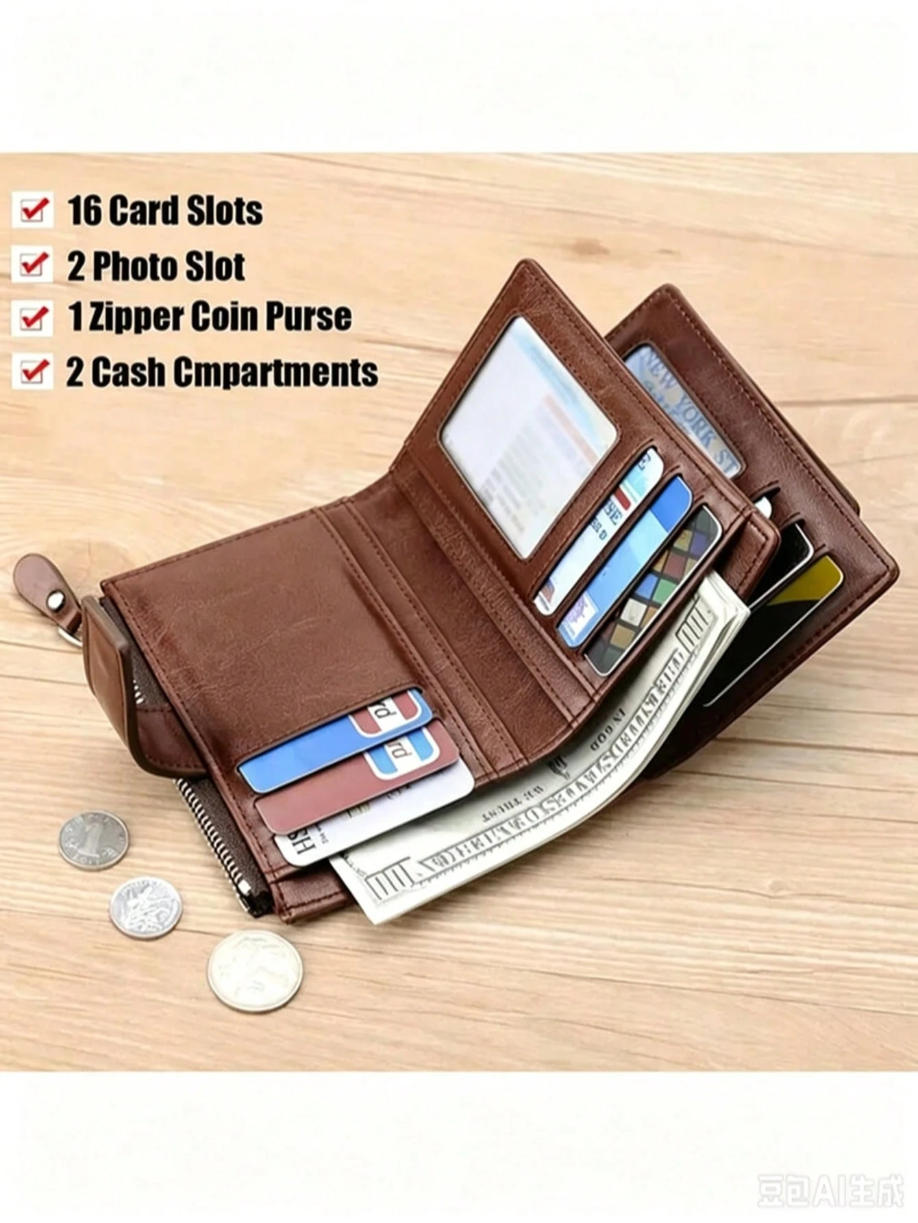 Porte-monnaie pour hommes, portefeuille en PU pour hommes, porte-cartes à fermeture — vue 4