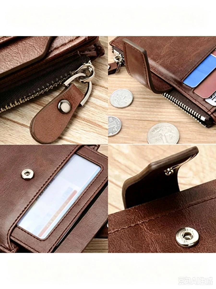 Porte-monnaie pour hommes, portefeuille en PU pour hommes, porte-cartes à fermeture — vue 7