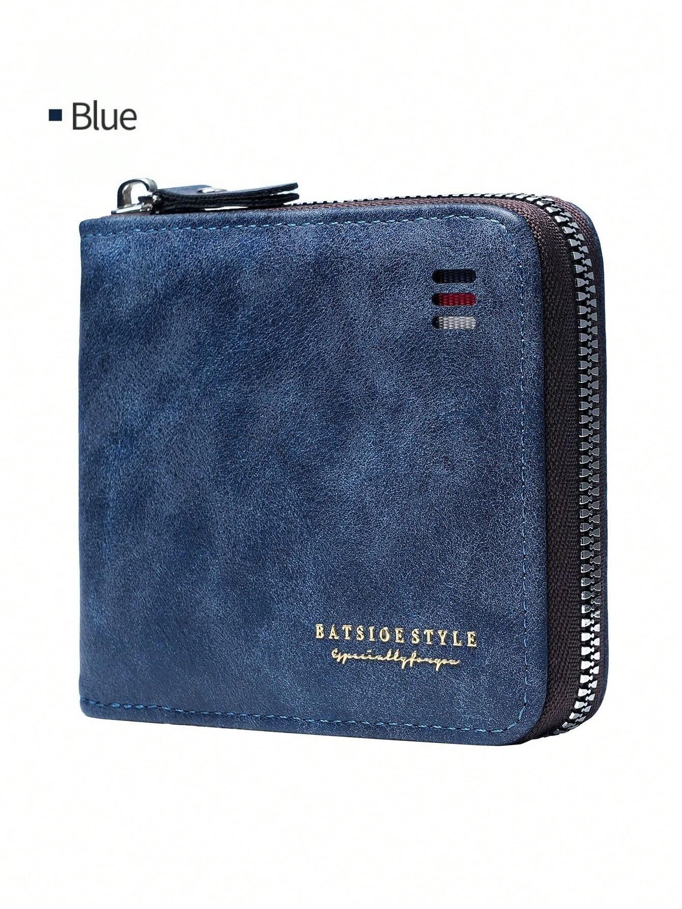 Portefeuille classique pour hommes, design court vintage à fermeture éclair avec de — vue 2