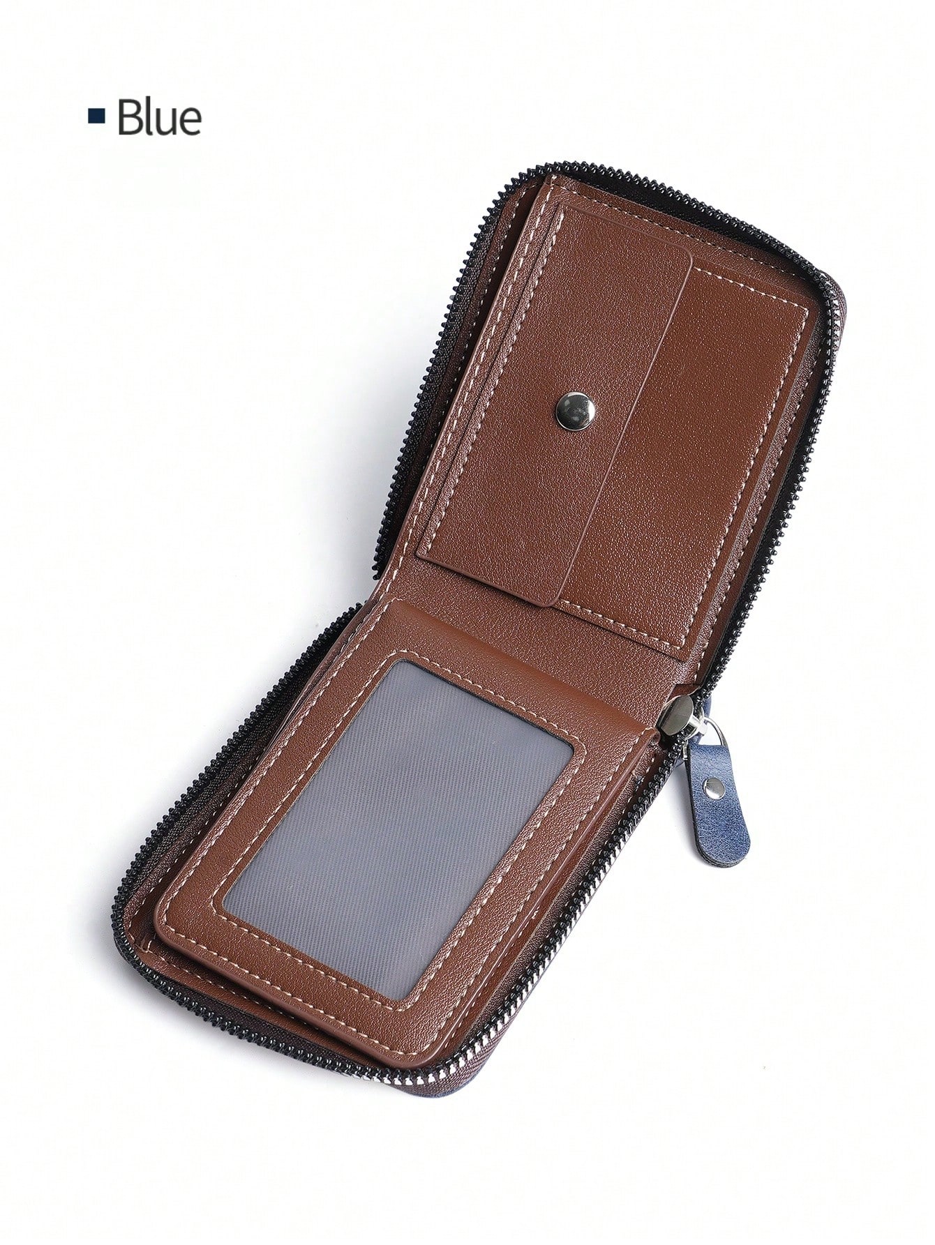 Portefeuille classique pour hommes, design court vintage à fermeture éclair avec de — vue 6