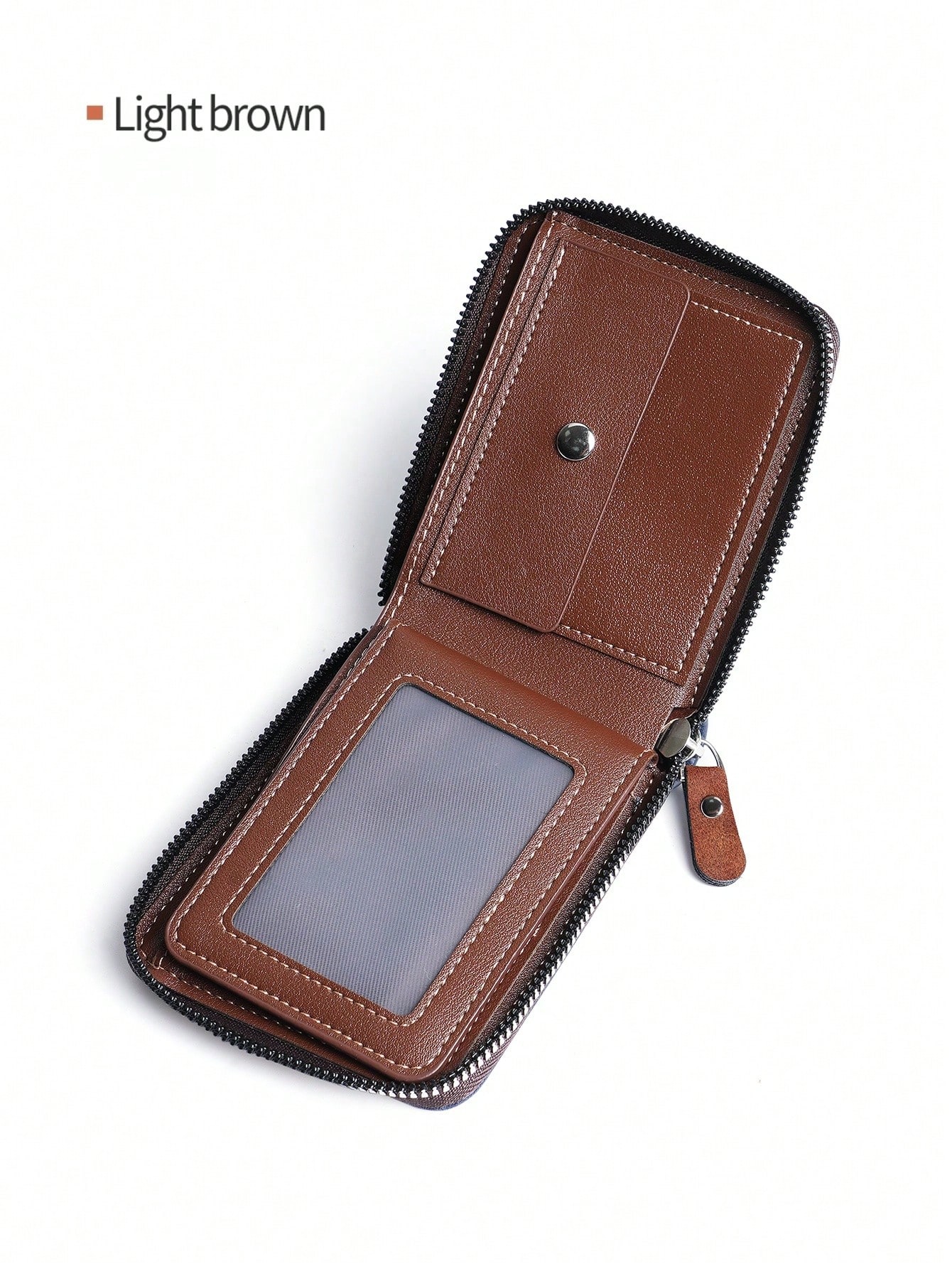 Portefeuille classique pour hommes, design court vintage à fermeture éclair avec de — vue 7