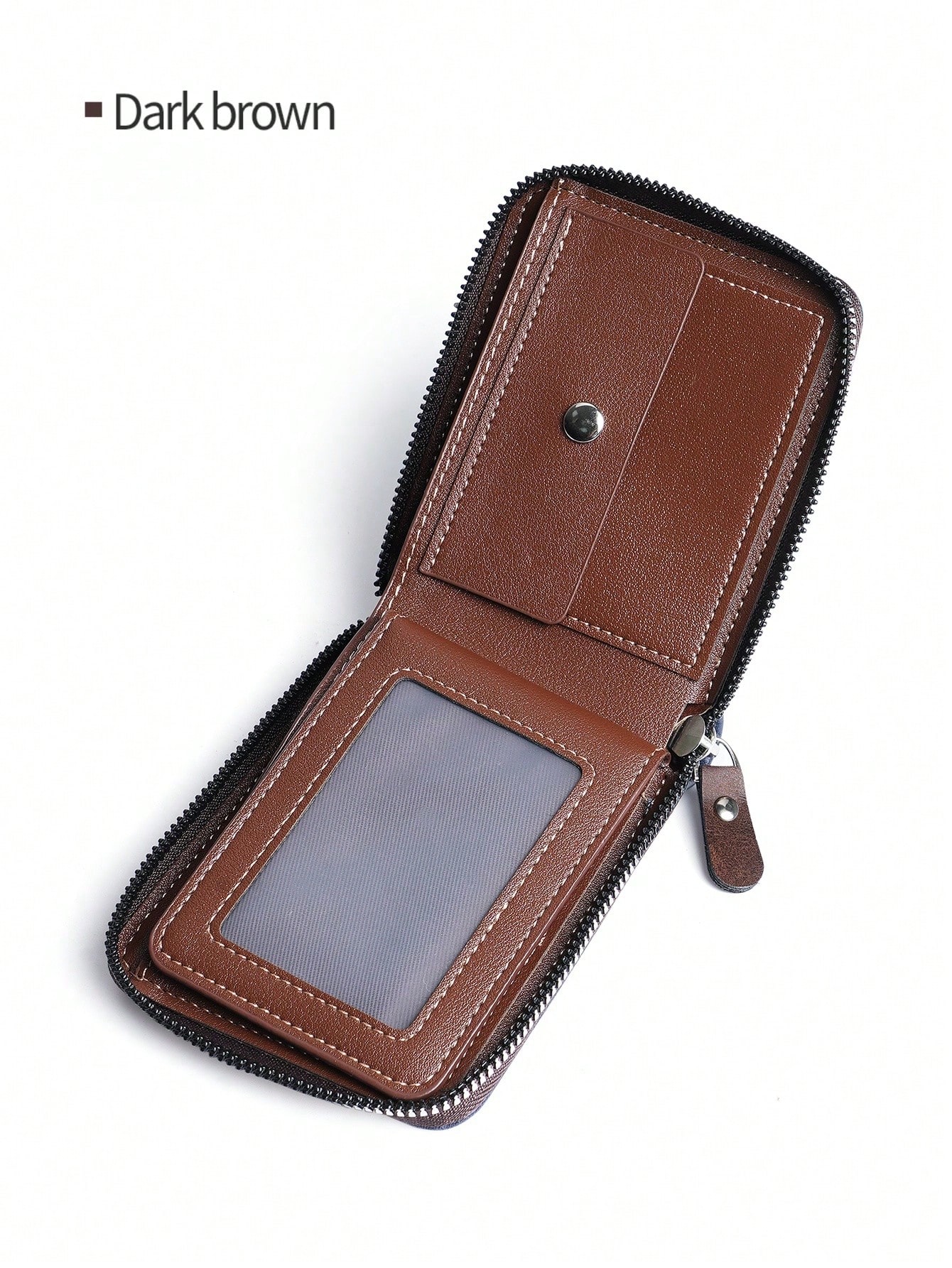 Portefeuille classique pour hommes, design court vintage à fermeture éclair avec de — vue 8