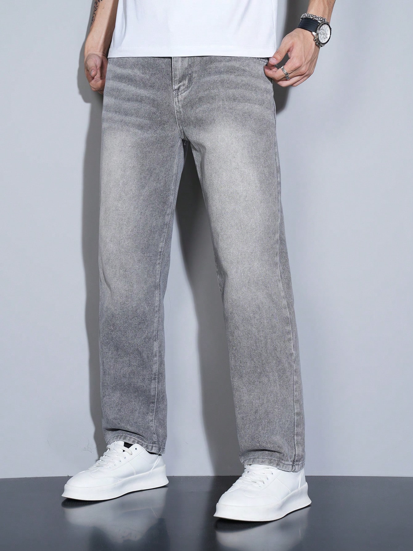 Manfinity Homme Jeans en denim à boutons avec poches, polyvalent et décontracté pour un — vue 3
