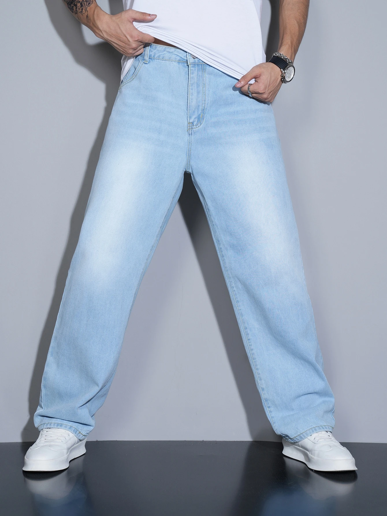 Manfinity Homme Jeans en denim à boutons avec poches, polyvalent et décontracté pour un — vue 5