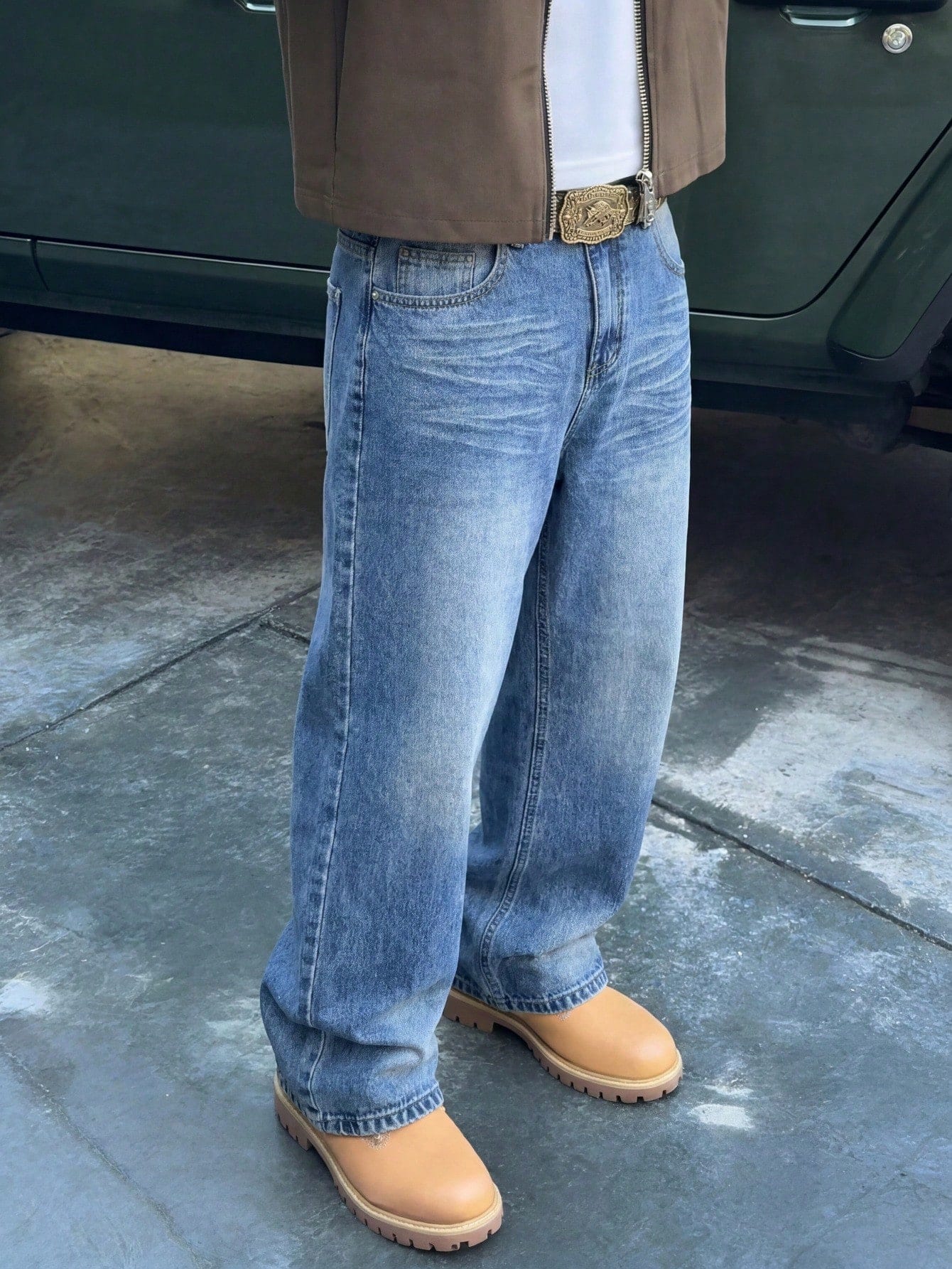 Jean en denim vintage lavé à jambes larges, décontracté, ample et droit pour hommes,