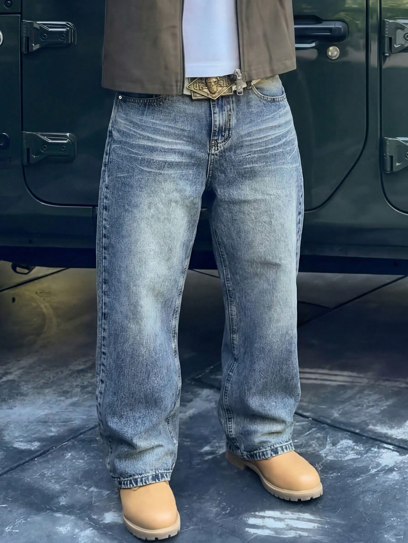 Jean en denim vintage lavé à jambes larges, décontracté, ample et droit pour hommes, — vue 5