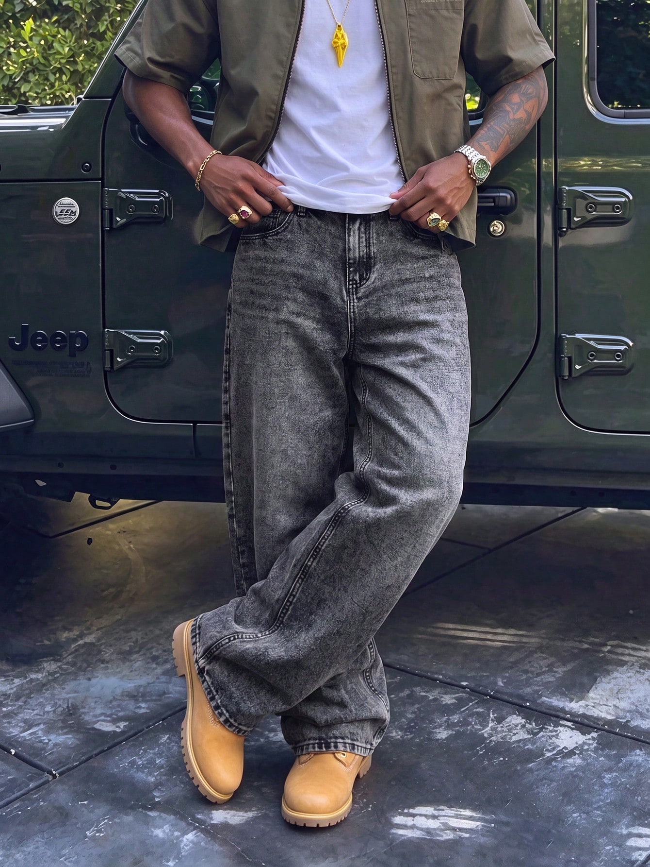 Jean en denim vintage lavé à jambes larges, décontracté, ample et droit pour hommes, — vue 9