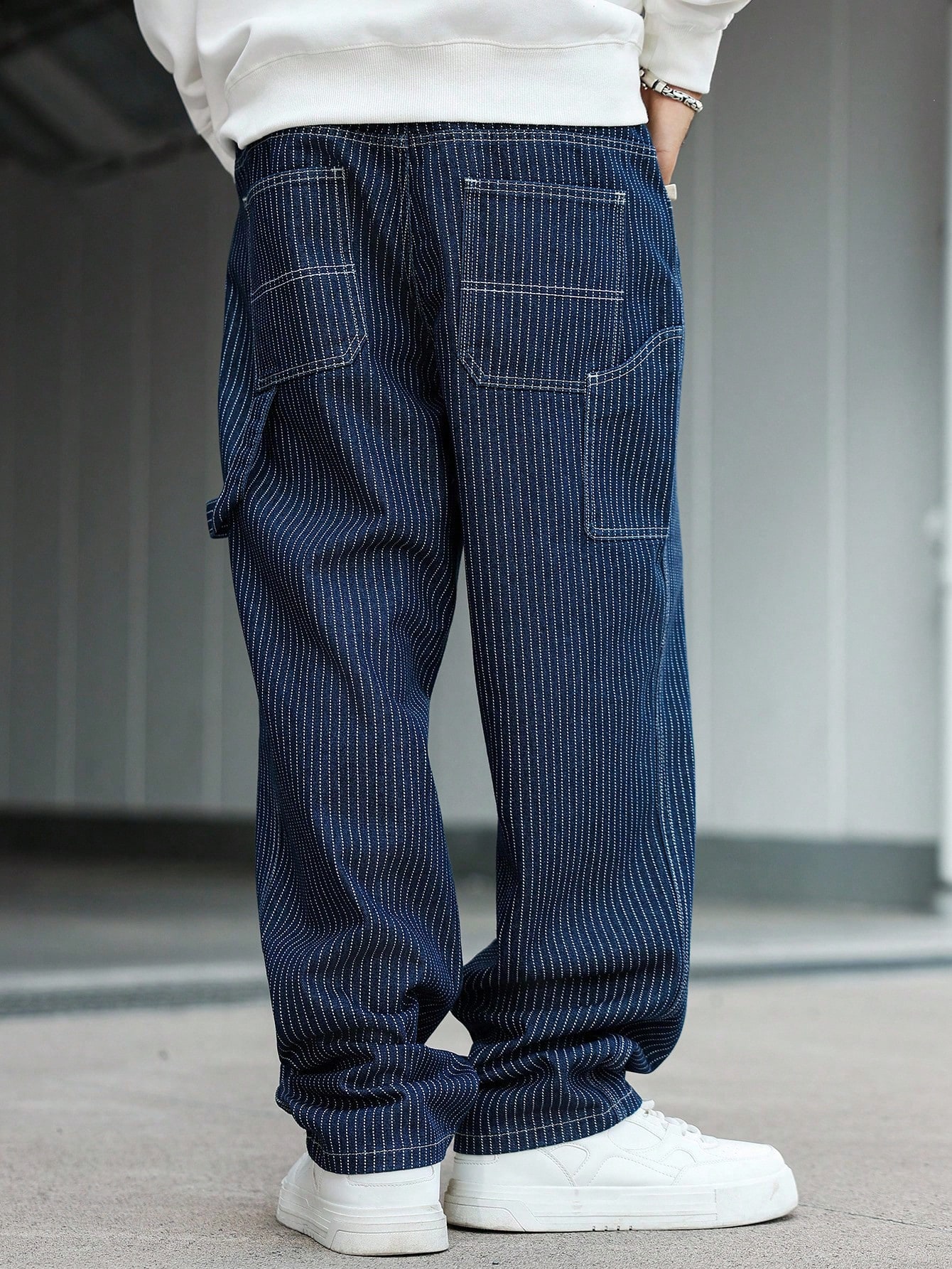 QuarKem Jeans décontractés pour hommes à rayures verticales et multi-poches, mode de rue — vue 2