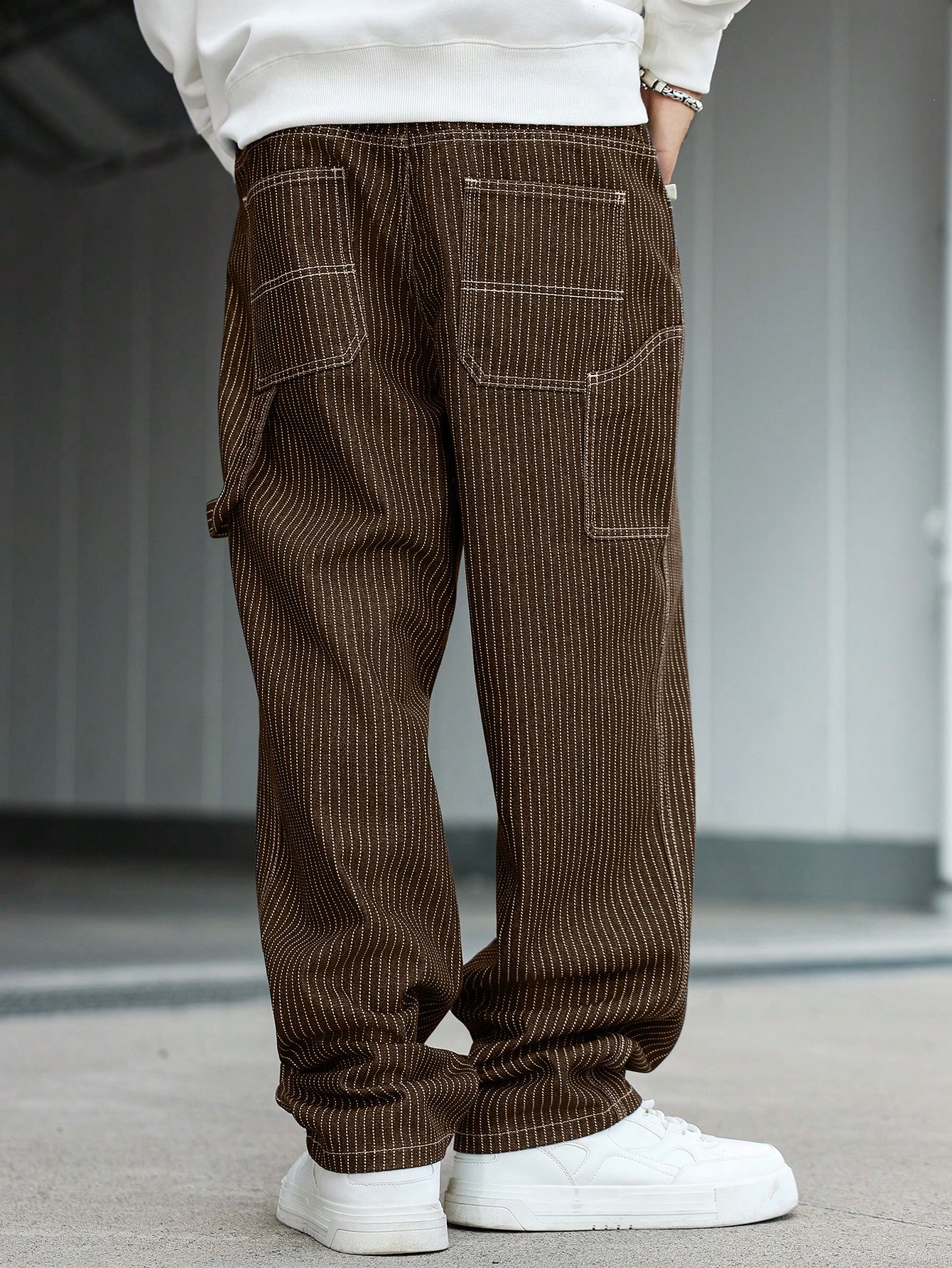 QuarKem Jeans décontractés pour hommes à rayures verticales et multi-poches, mode de rue — vue 10