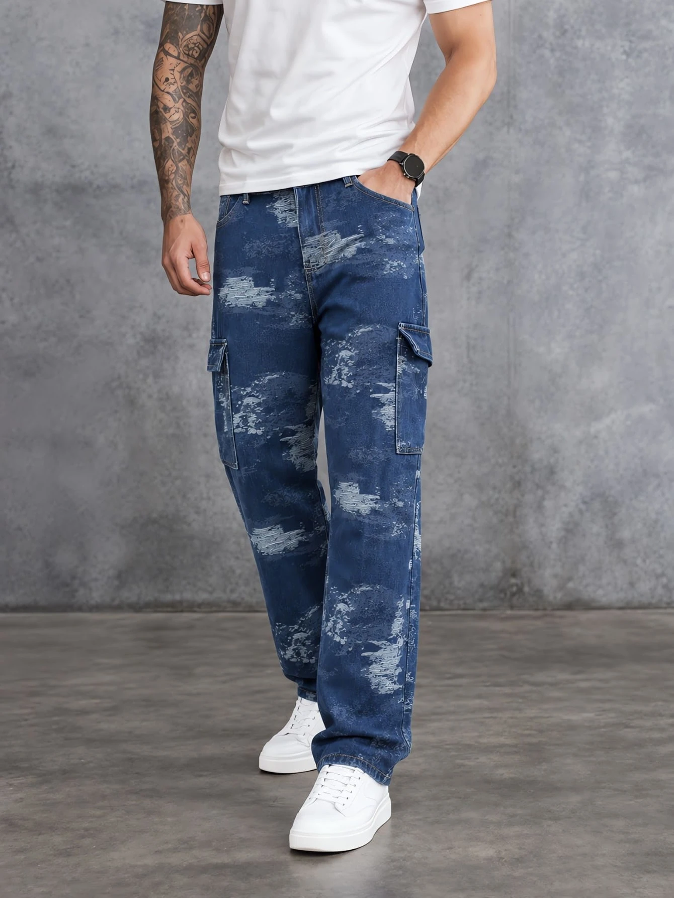 QuarKem Jeans décontractés pour hommes à rayures verticales et multi-poches, mode de rue — vue 7