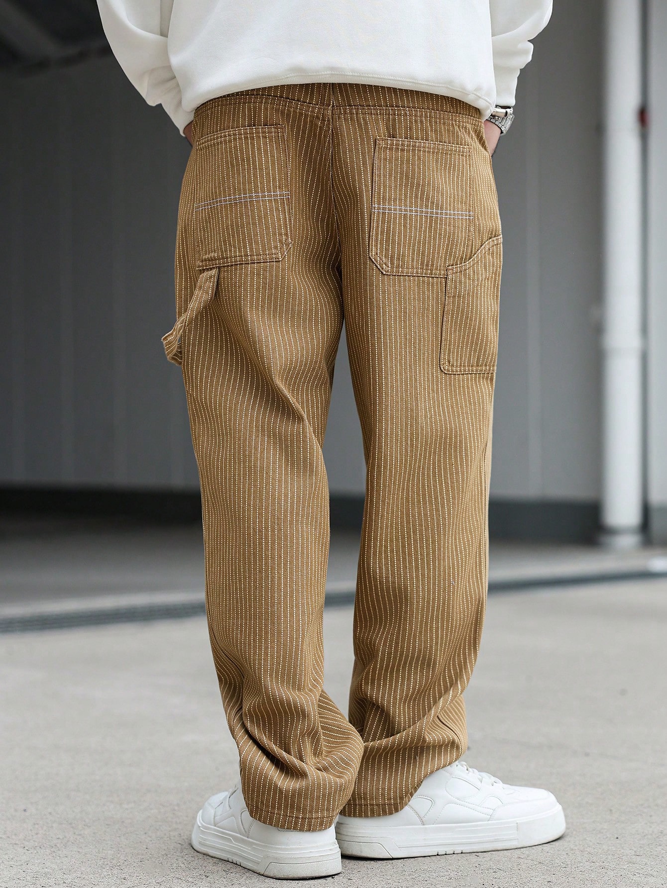 QuarKem Jeans décontractés pour hommes à rayures verticales et multi-poches, mode de rue — vue 13