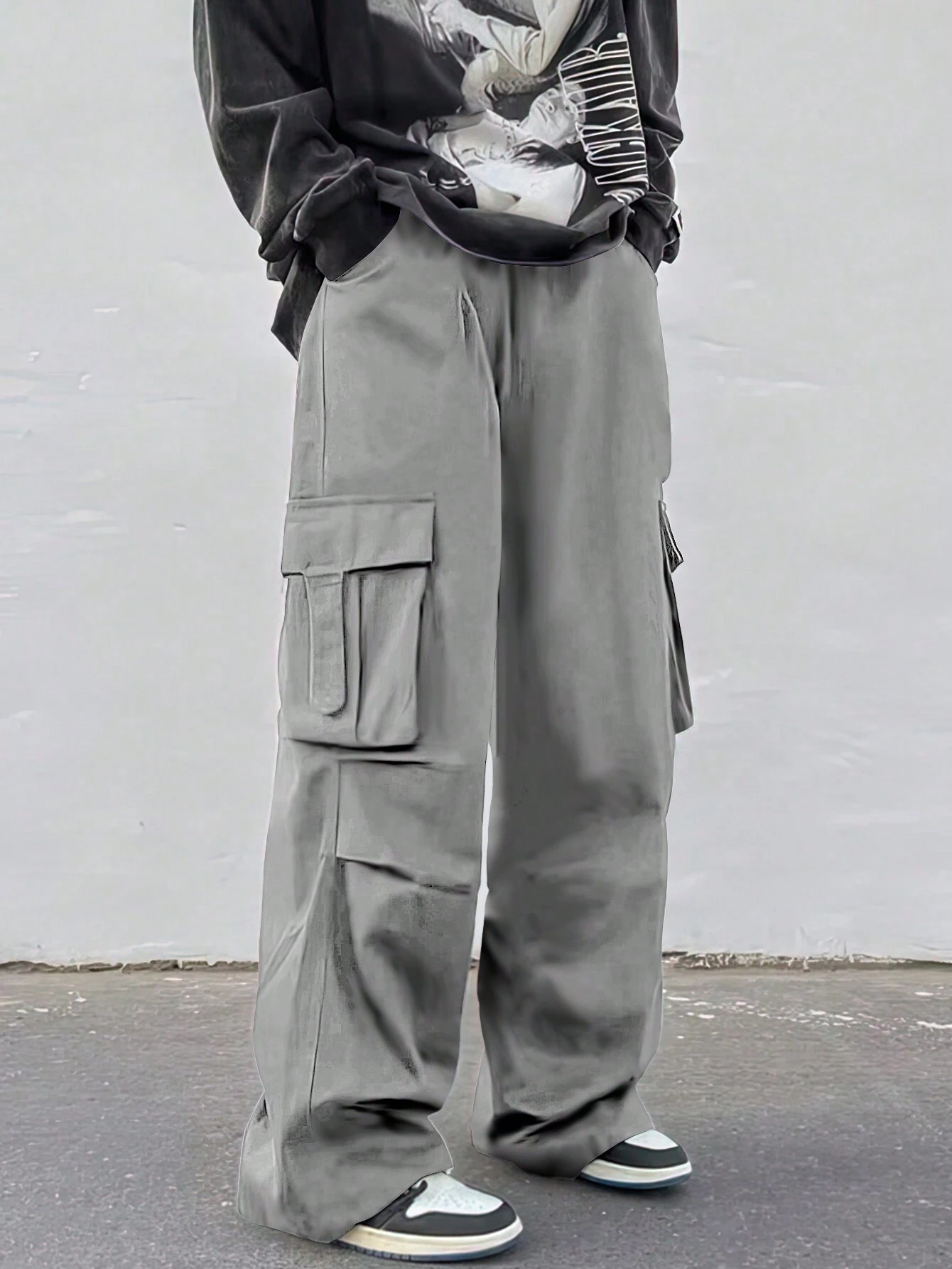 Manfinity Roghcode Pantalon cargo blanc en tissu tressé à jambes larges et longues avec — vue 8
