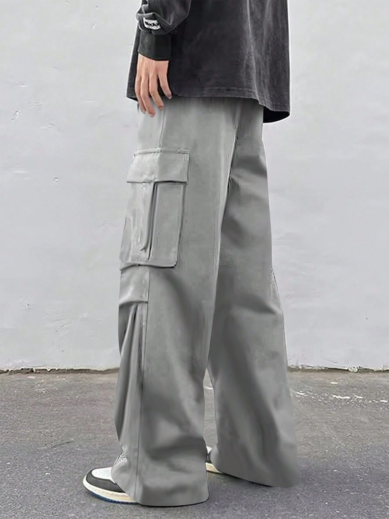 Manfinity Roghcode Pantalon cargo blanc en tissu tressé à jambes larges et longues avec — vue 9