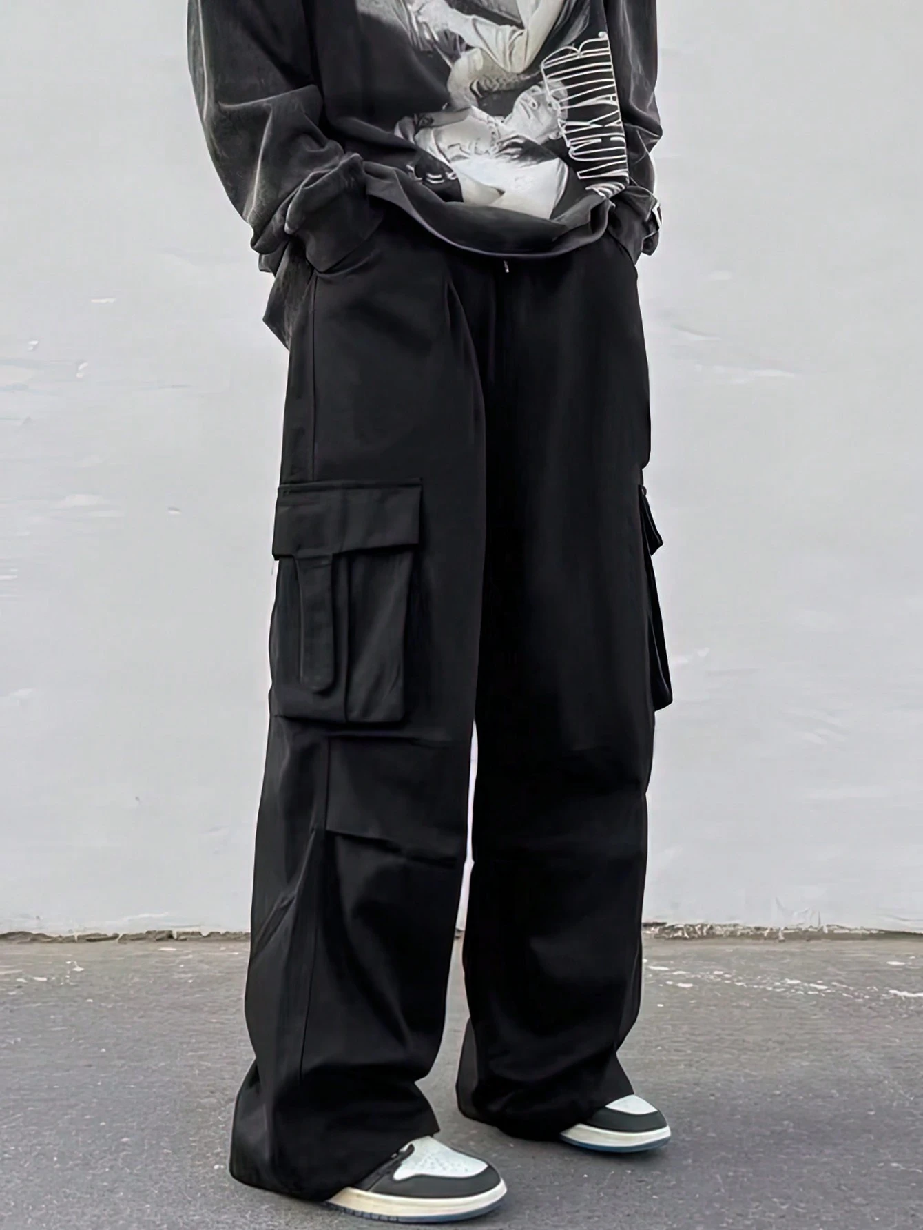 Manfinity Roghcode Pantalon cargo blanc en tissu tressé à jambes larges et longues avec — vue 6