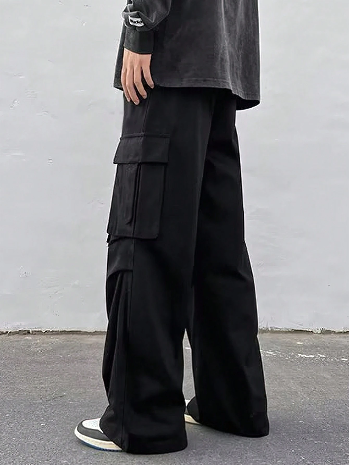 Manfinity Roghcode Pantalon cargo blanc en tissu tressé à jambes larges et longues avec — vue 7