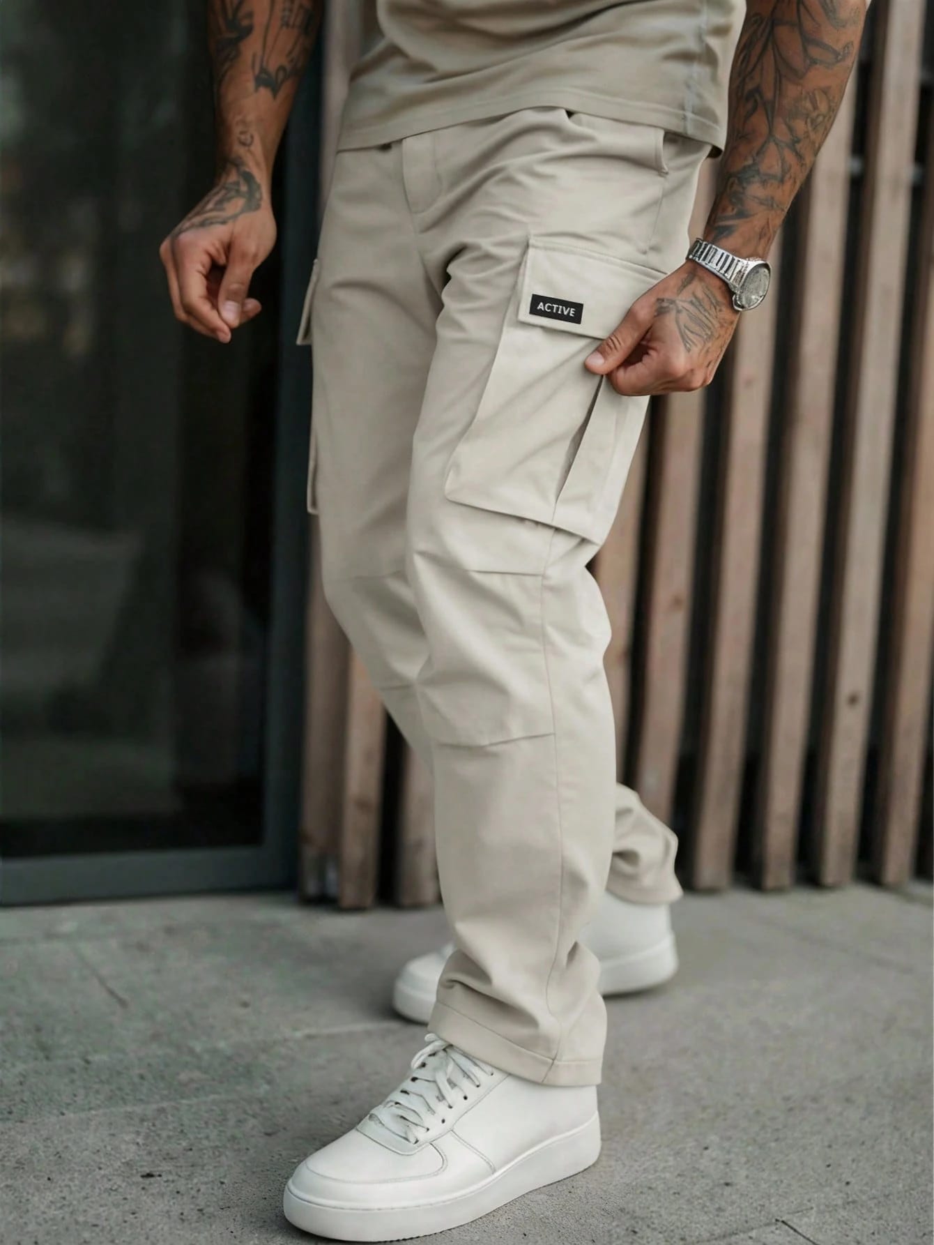 Manfinity Roughcore Pantalon cargo utilitaire de style américain à jambes droites,
