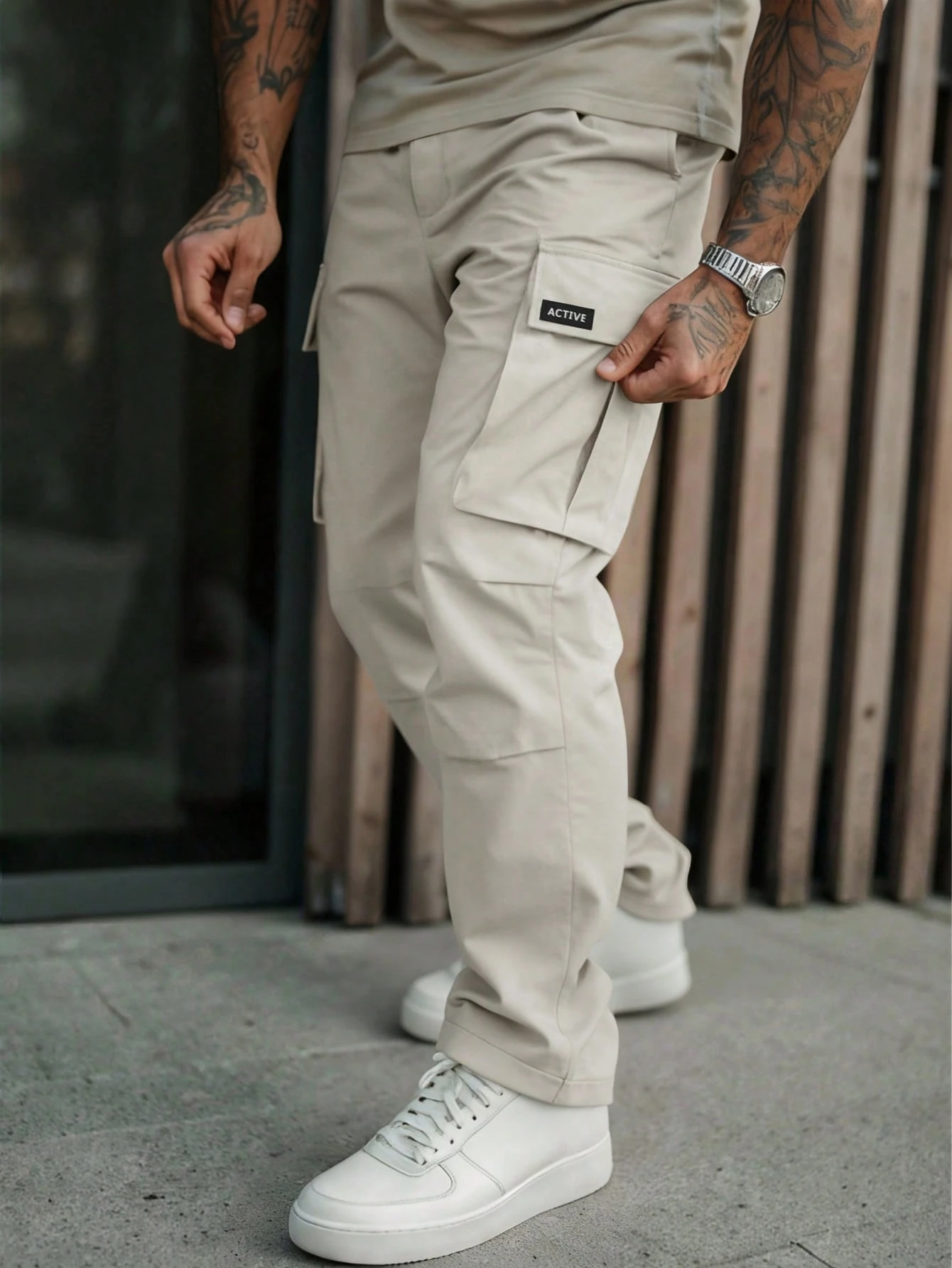 Manfinity Roughcore Pantalon cargo utilitaire de style américain à jambes droites,