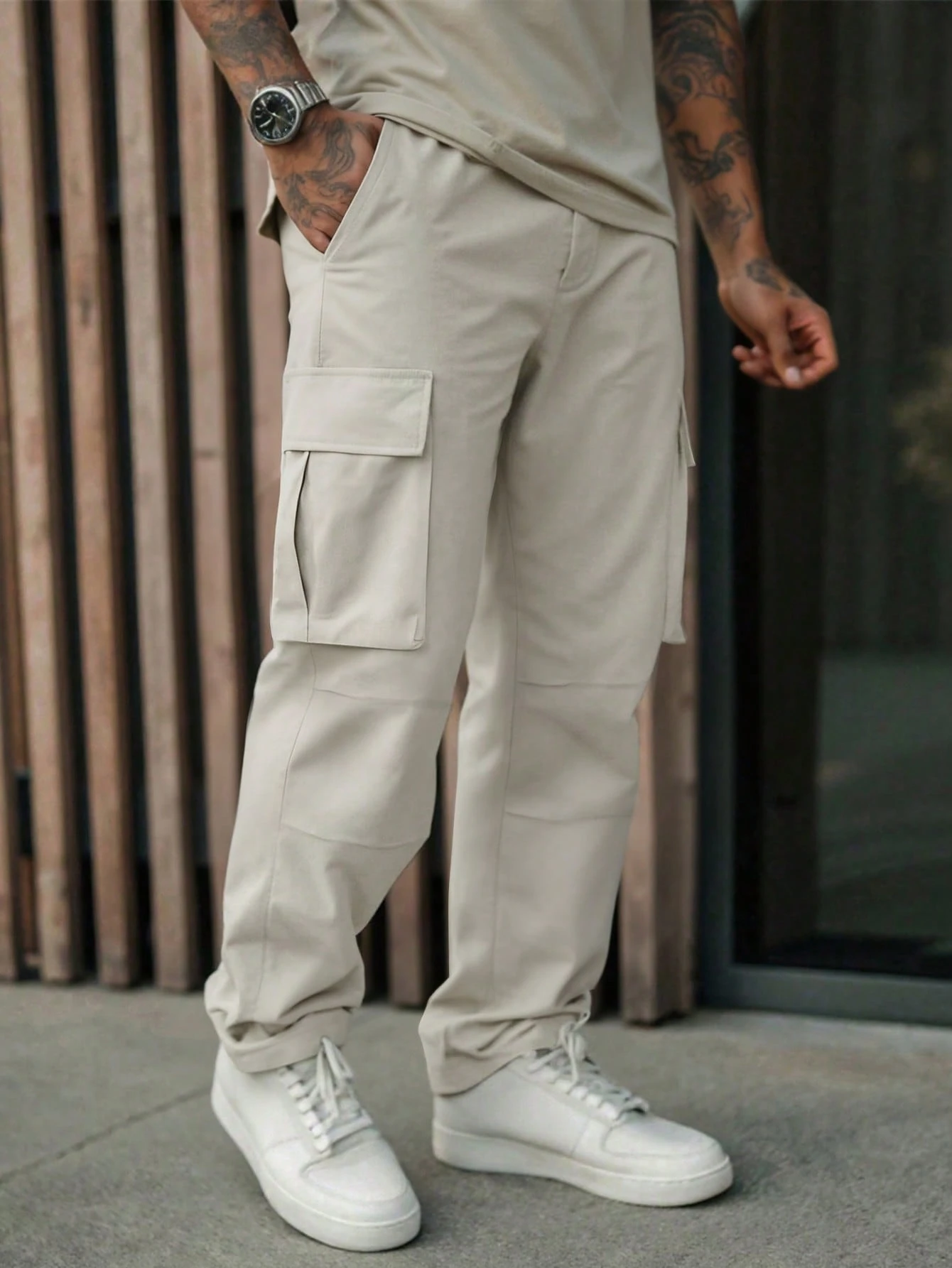 Manfinity Roughcore Pantalon cargo utilitaire de style américain à jambes droites, — vue 3