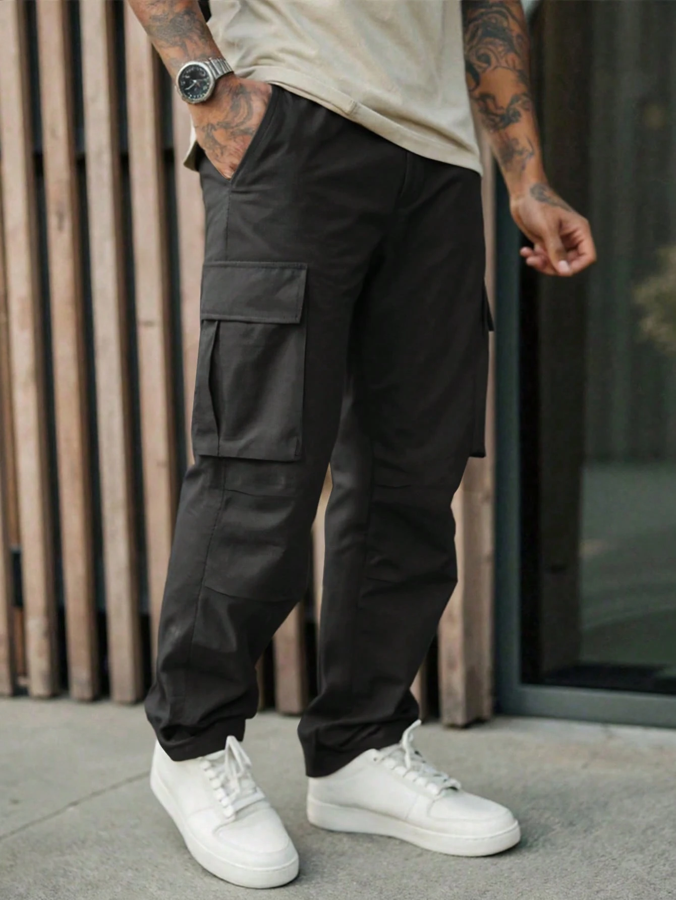 Manfinity Roughcore Pantalon cargo utilitaire de style américain à jambes droites, — vue 8