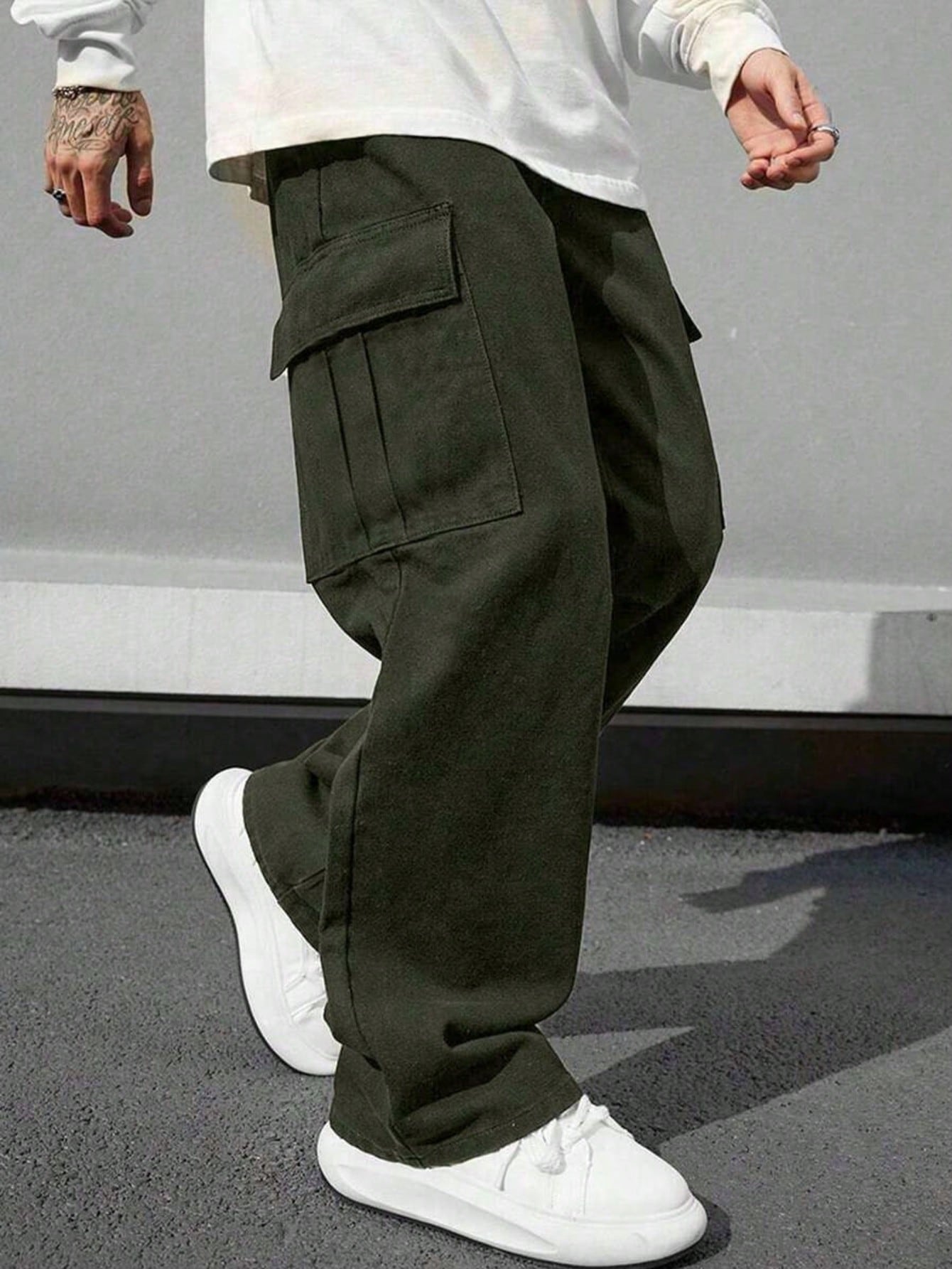 Pantalon cargo ample pour hommes avec poches et cordon de serrage à la taille, pantalon — vue 6