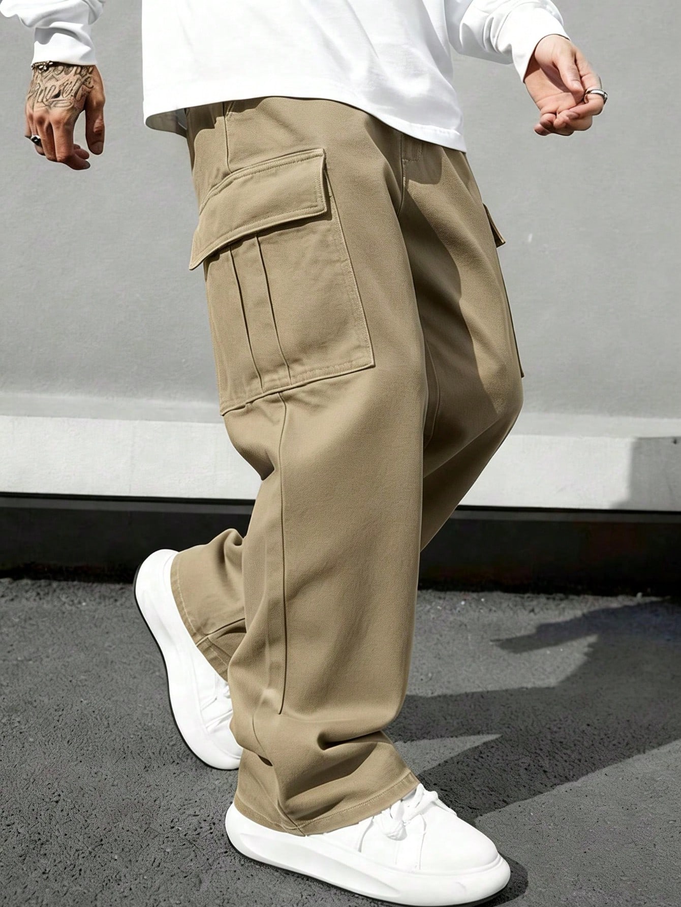 Pantalon cargo ample pour hommes avec poches et cordon de serrage à la taille, pantalon
