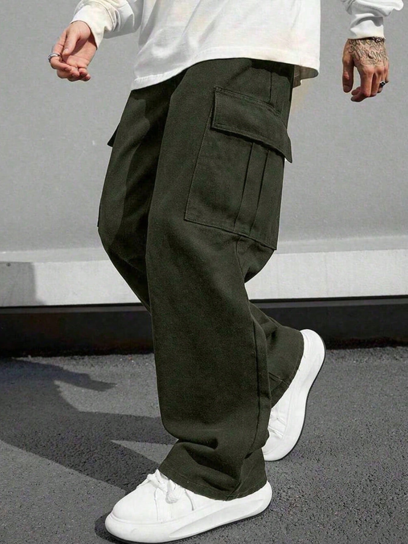 Pantalon cargo ample pour hommes avec poches et cordon de serrage à la taille, pantalon — vue 7