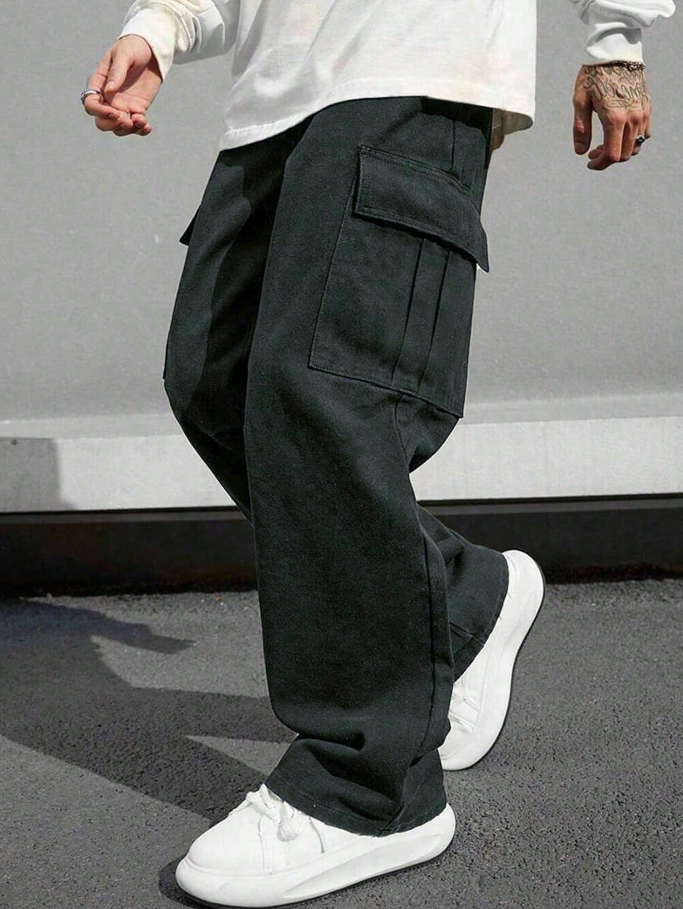 Pantalon cargo ample pour hommes avec poches et cordon de serrage à la taille, pantalon — vue 15