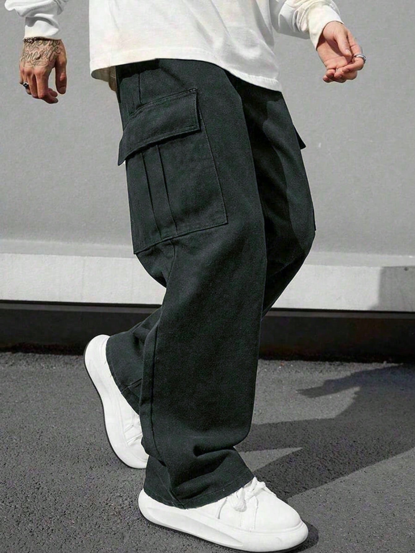 Pantalon cargo ample pour hommes avec poches et cordon de serrage à la taille, pantalon — vue 14