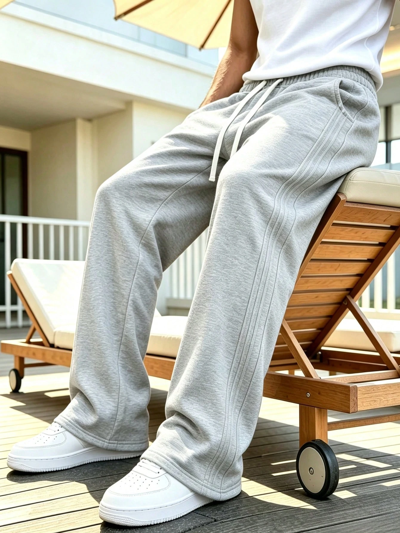 Pantalon de survêtement de sport à jambes larges, doux, respirant et drapé pour hommes, — vue 3