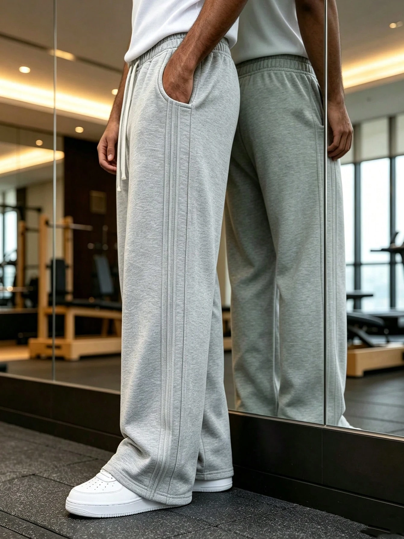 Pantalon de survêtement de sport à jambes larges, doux, respirant et drapé pour hommes, — vue 5