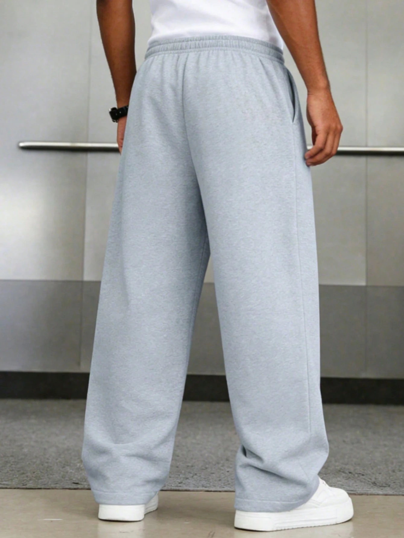 Pantalon de sport long pour hommes, coupe ample décontractée, couleur unie minimaliste, — vue 2