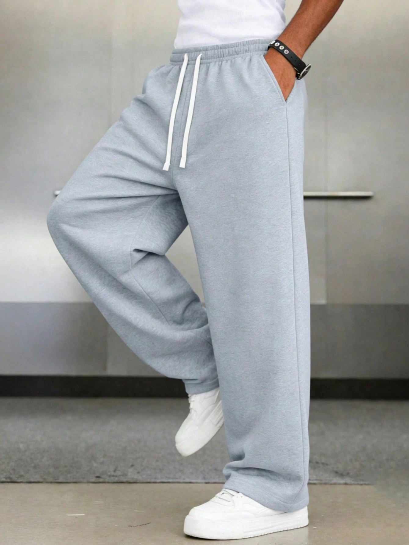 Pantalon de sport long pour hommes, coupe ample décontractée, couleur unie minimaliste, — vue 7