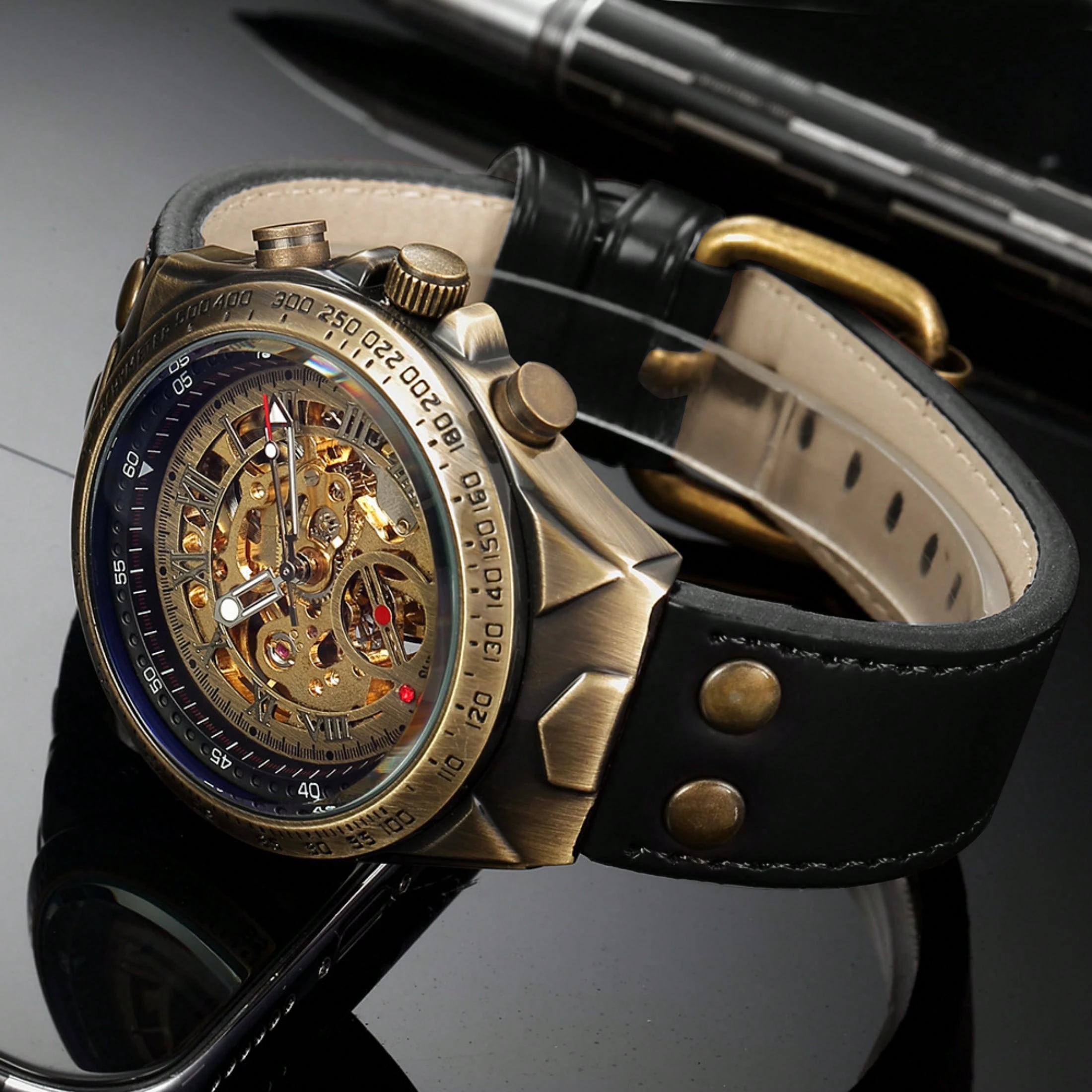 BINBOND 1 pièce Montre mécanique automatique complète avec mouvement tourbillon