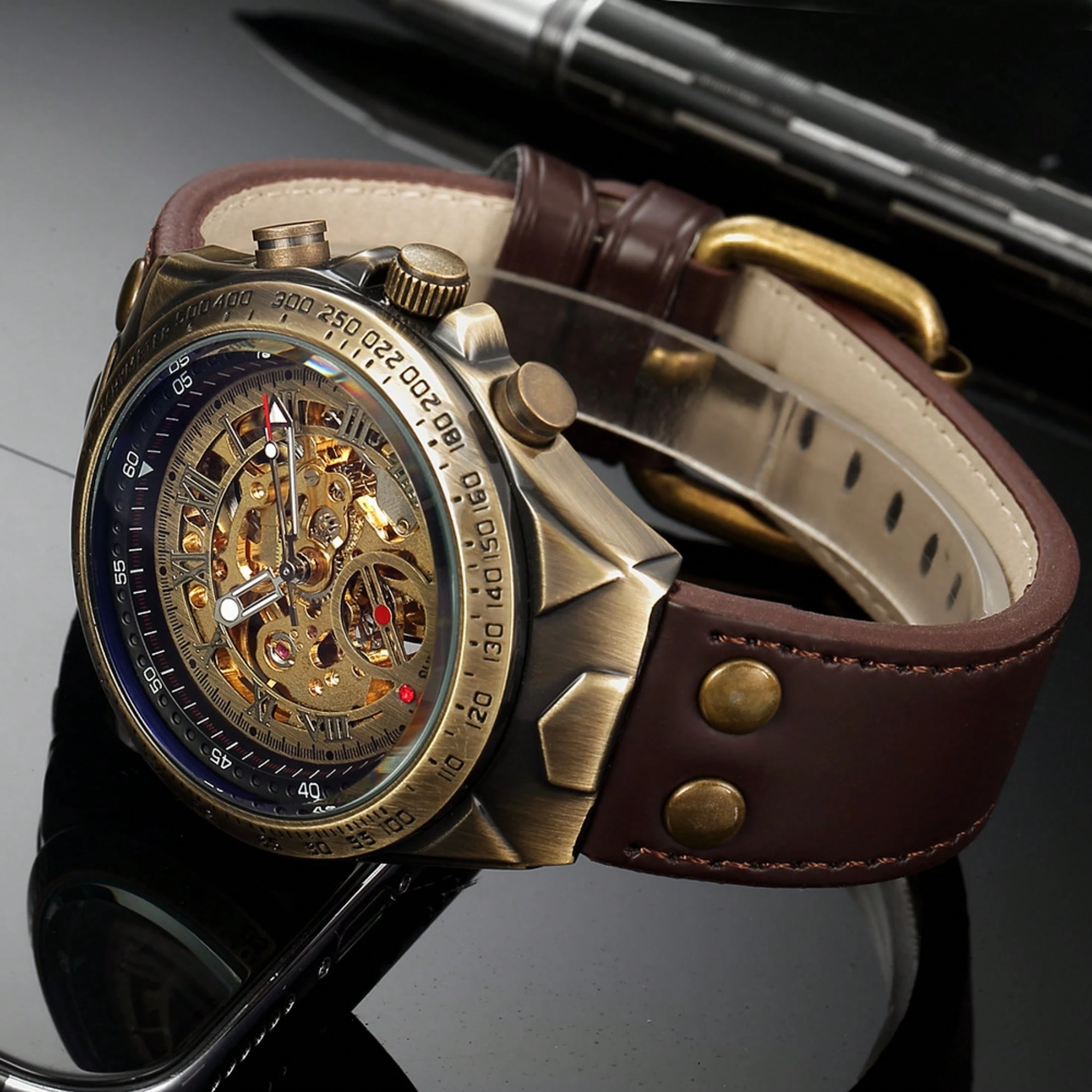 BINBOND 1 pièce Montre mécanique automatique complète avec mouvement tourbillon — vue 2