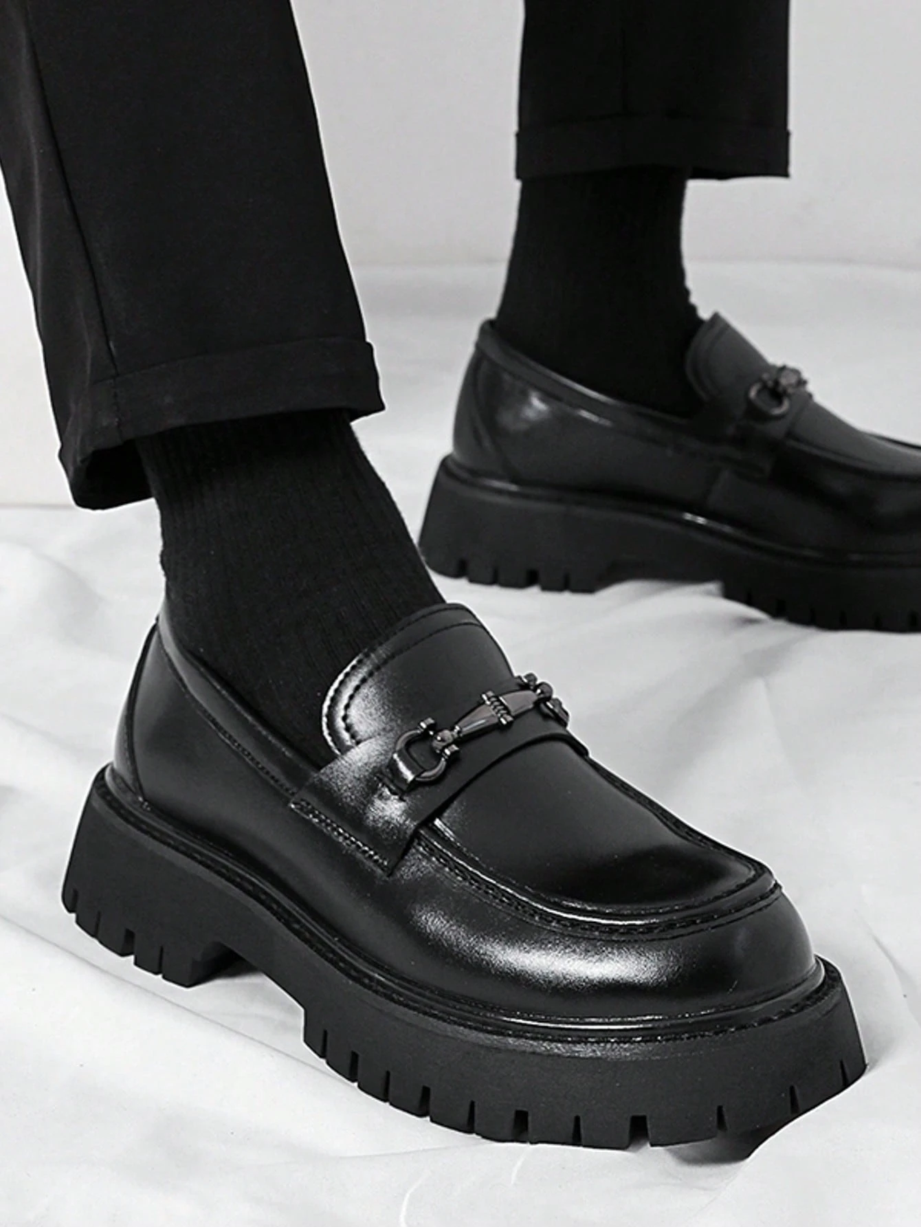 Chaussures formelles pour hommes, mocassins à enfiler à semelle épaisse, style — vue 4