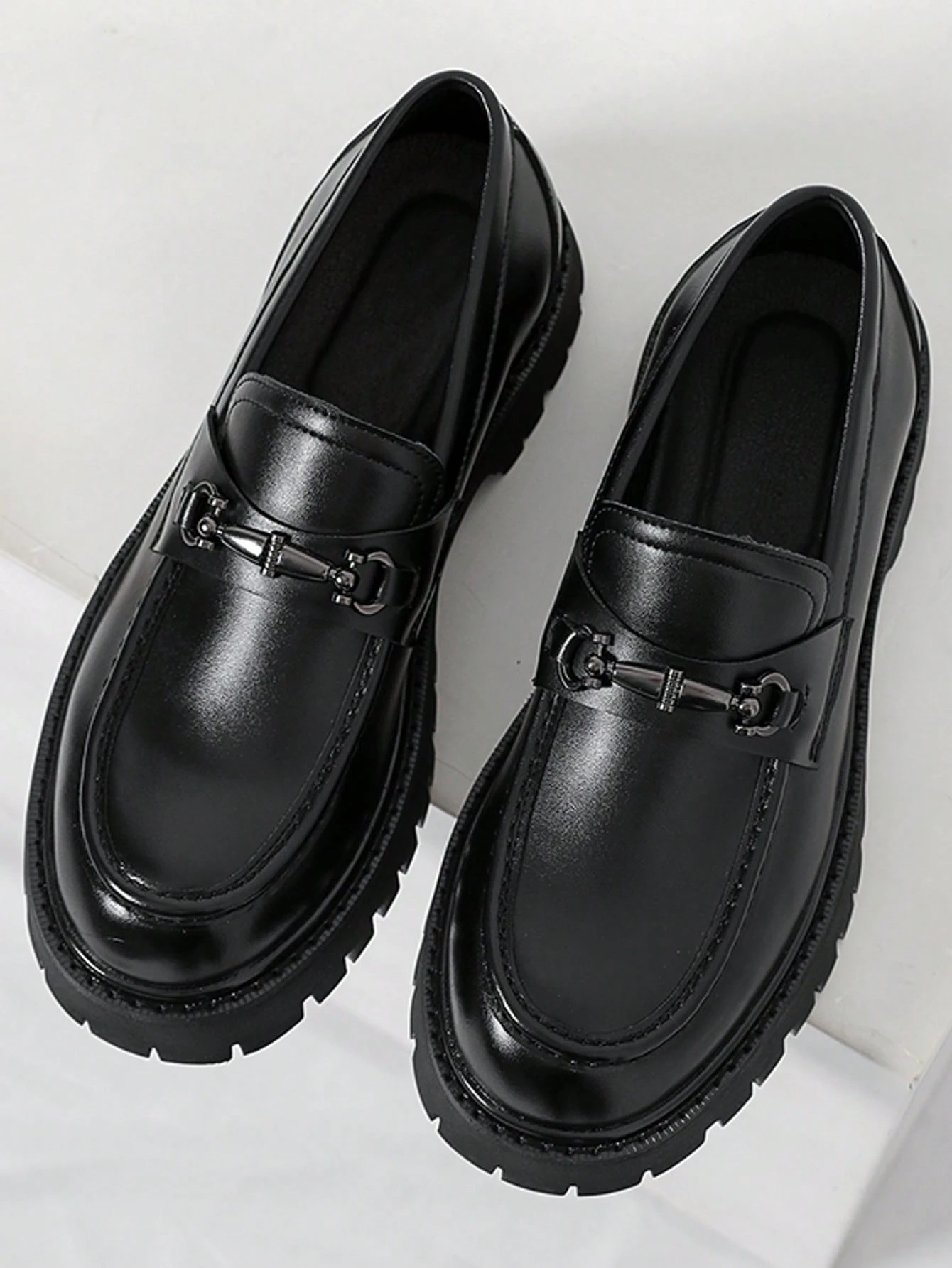 Chaussures formelles pour hommes, mocassins à enfiler à semelle épaisse, style — vue 3