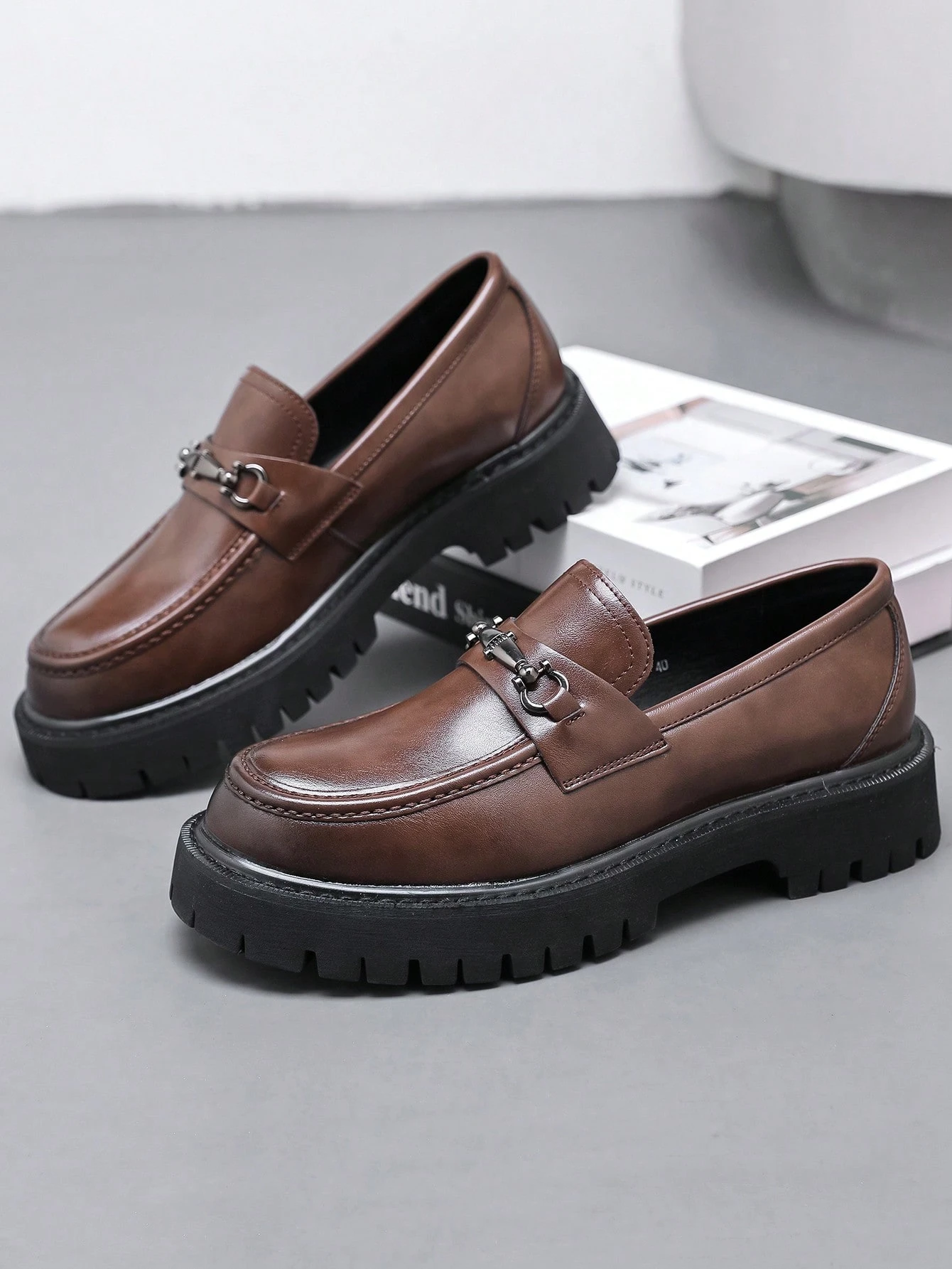 Chaussures formelles pour hommes, mocassins à enfiler à semelle épaisse, style — vue 8