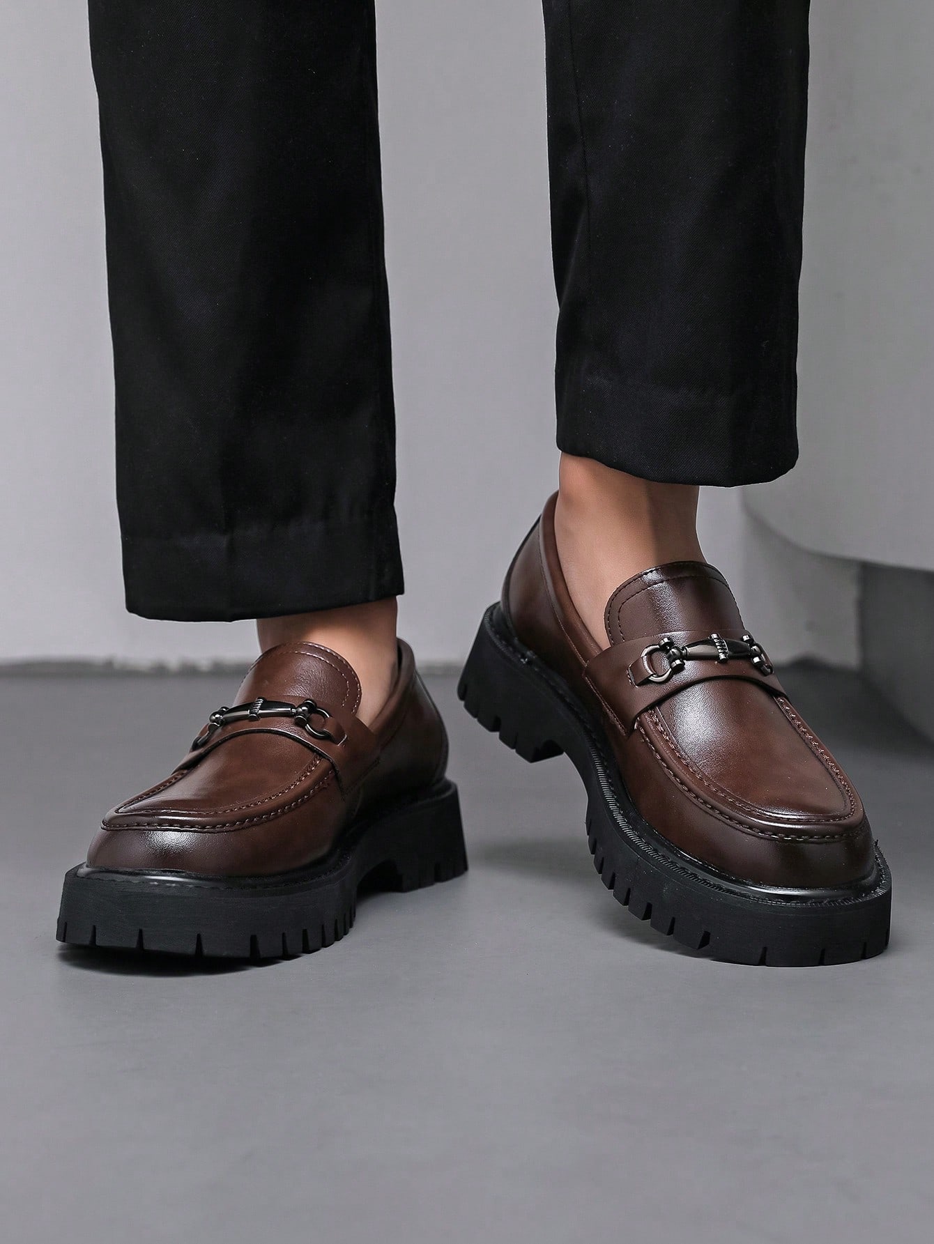 Chaussures formelles pour hommes, mocassins à enfiler à semelle épaisse, style — vue 9