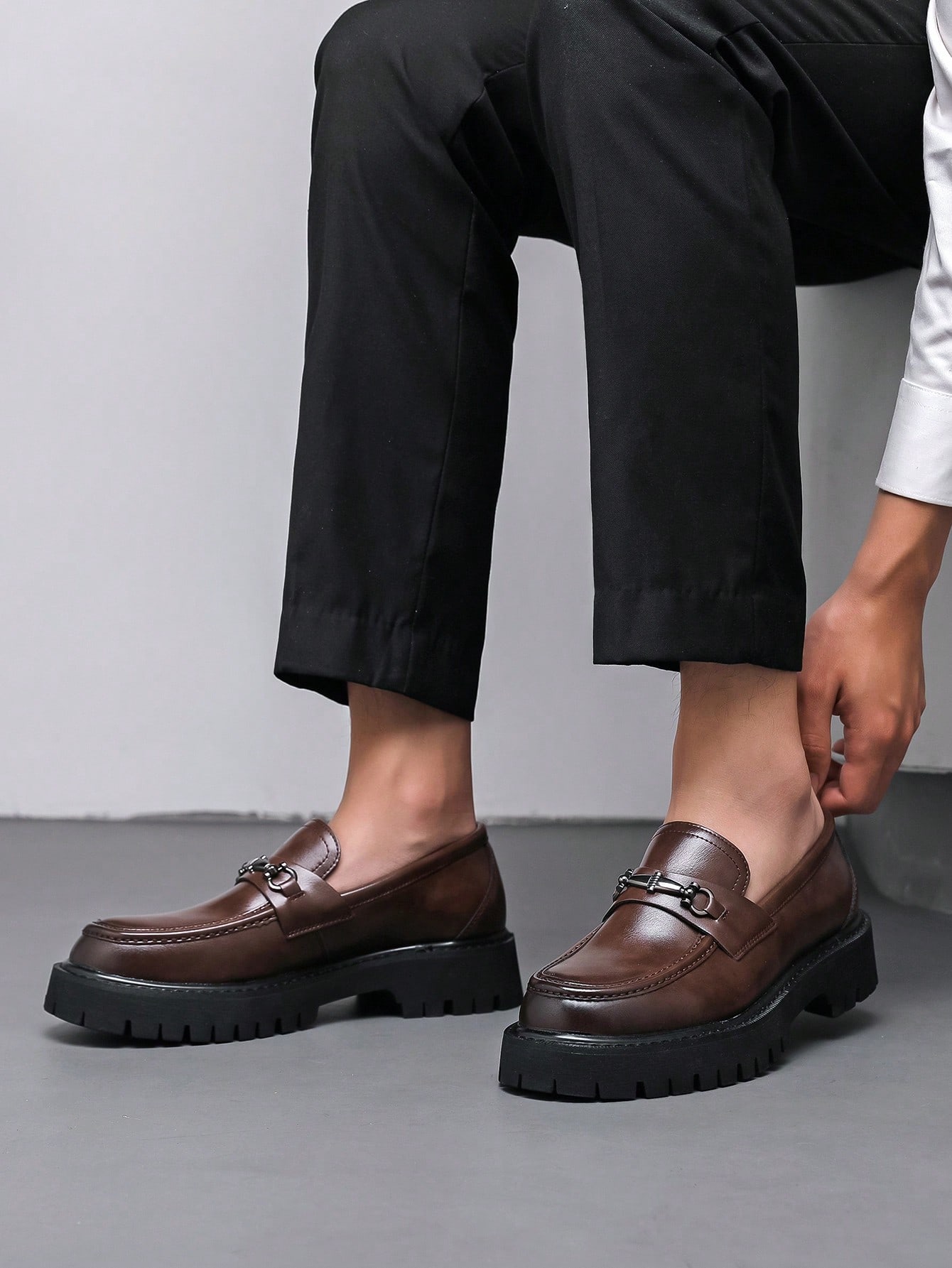 Chaussures formelles pour hommes, mocassins à enfiler à semelle épaisse, style — vue 10