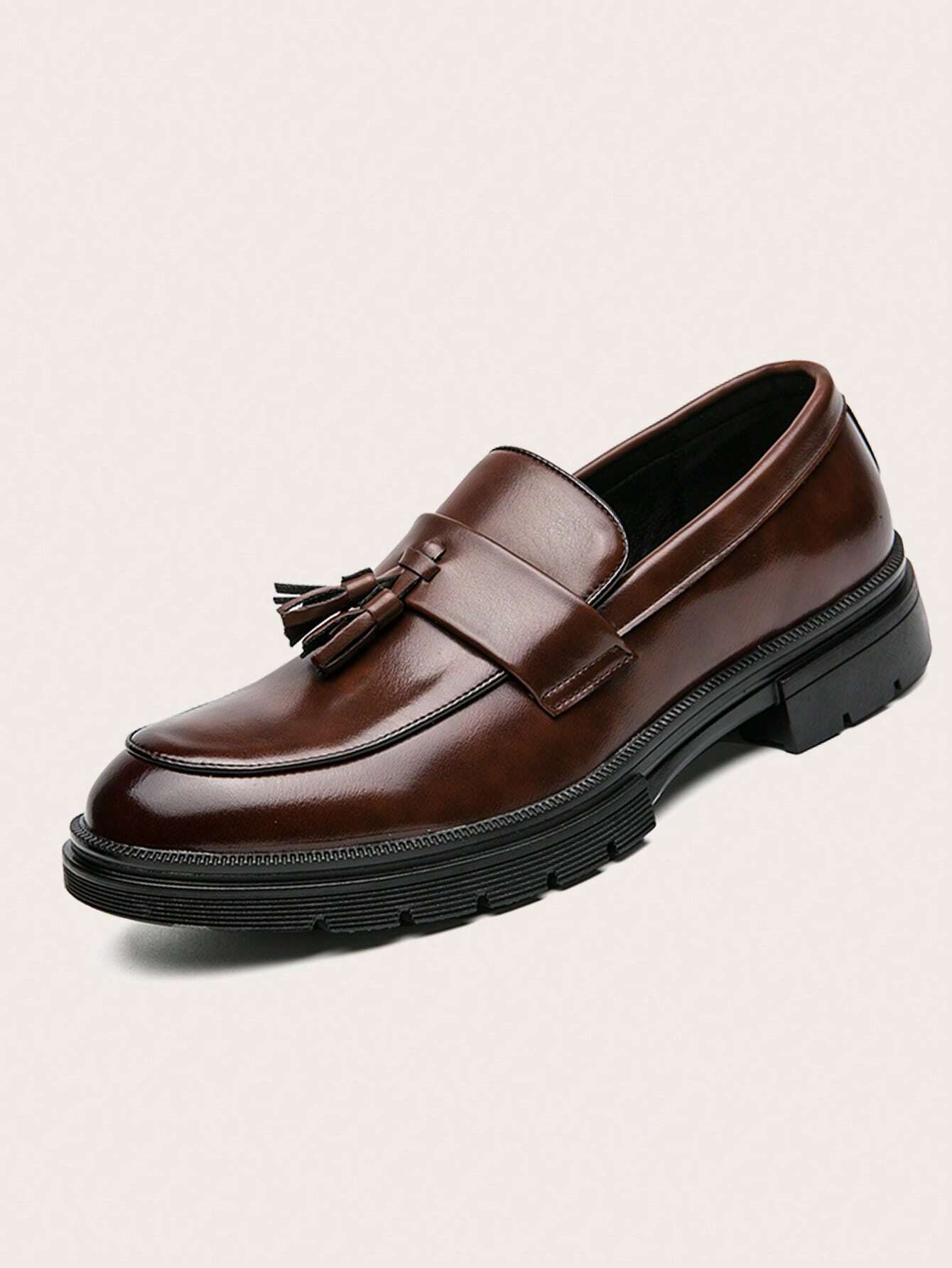 Chaussures habillées à semelle épaisse avec gland pour hommes - Mocassins habillés noirs — vue 6