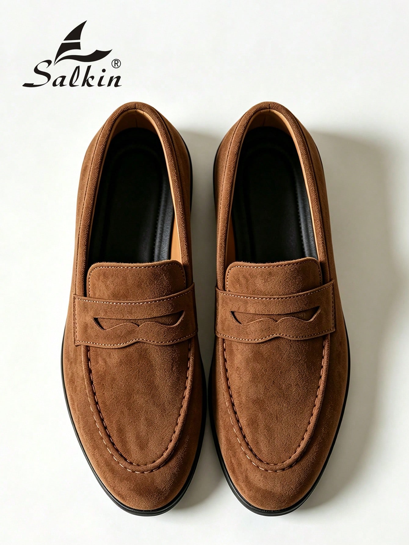 Salkin Mocassins Penny classiques de designer pour hommes, à enfiler, couleur unie, en — vue 2