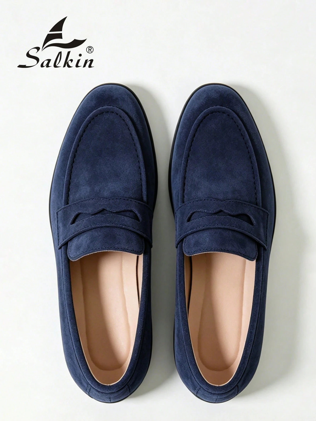 Salkin Mocassins Penny classiques de designer pour hommes, à enfiler, couleur unie, en — vue 10