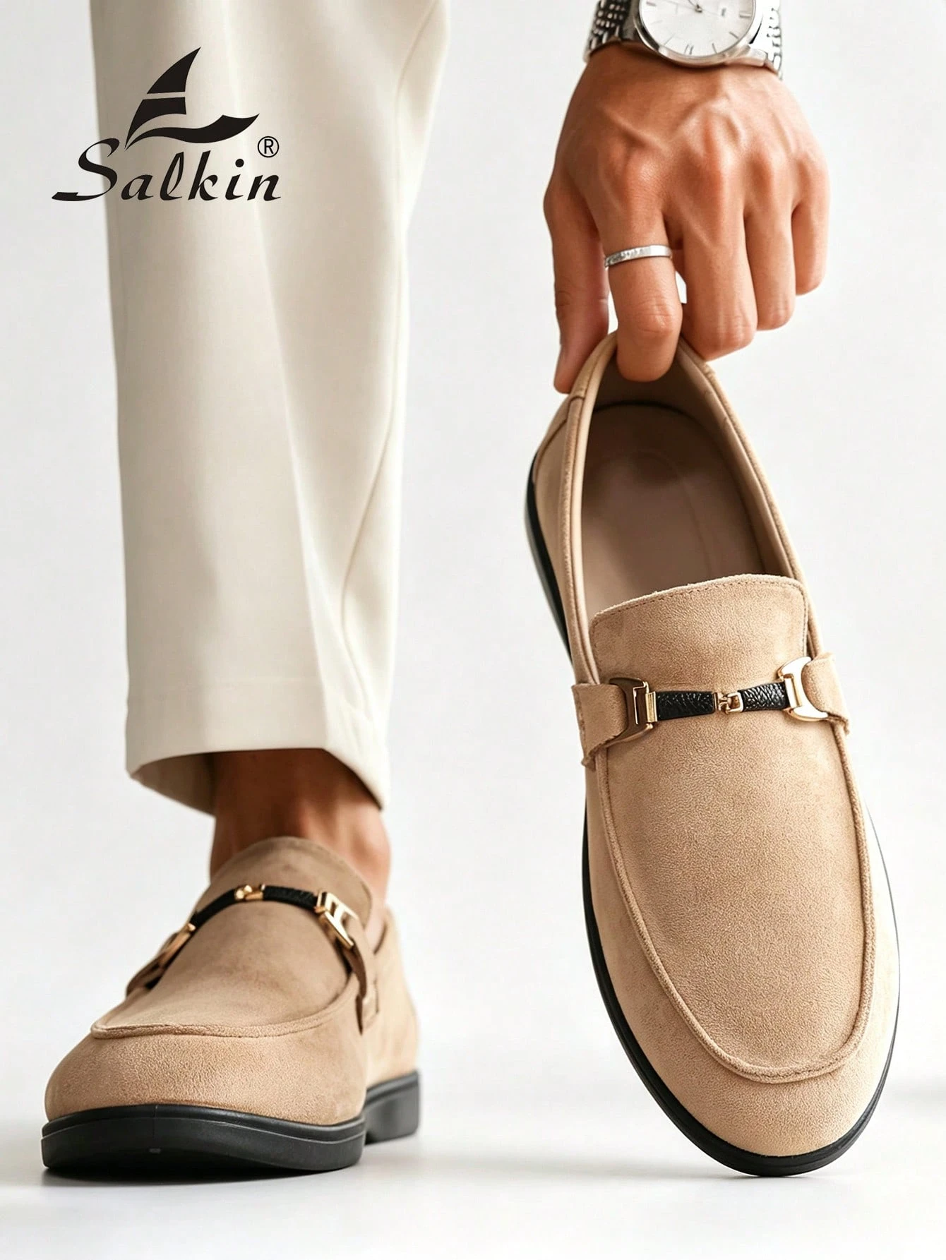 Salkin Mocassins Penny classiques de designer pour hommes, à enfiler, couleur unie, en — vue 13