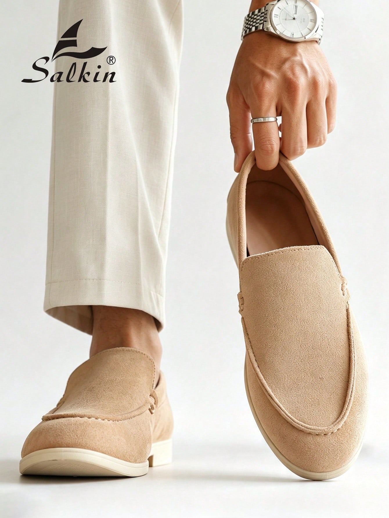 Salkin Mocassins Penny classiques de designer pour hommes, à enfiler, couleur unie, en — vue 15