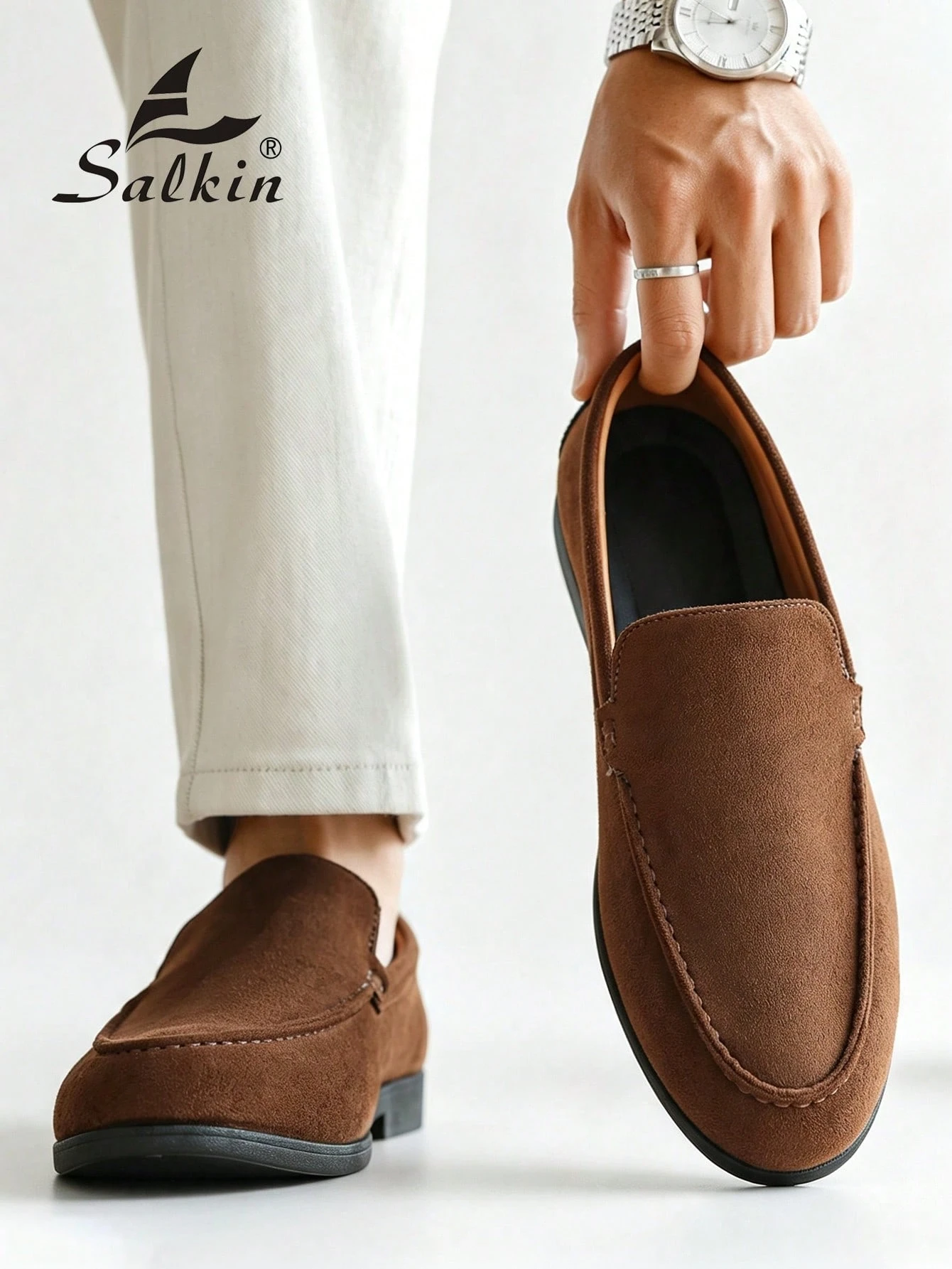 Salkin Mocassins Penny classiques de designer pour hommes, à enfiler, couleur unie, en — vue 18