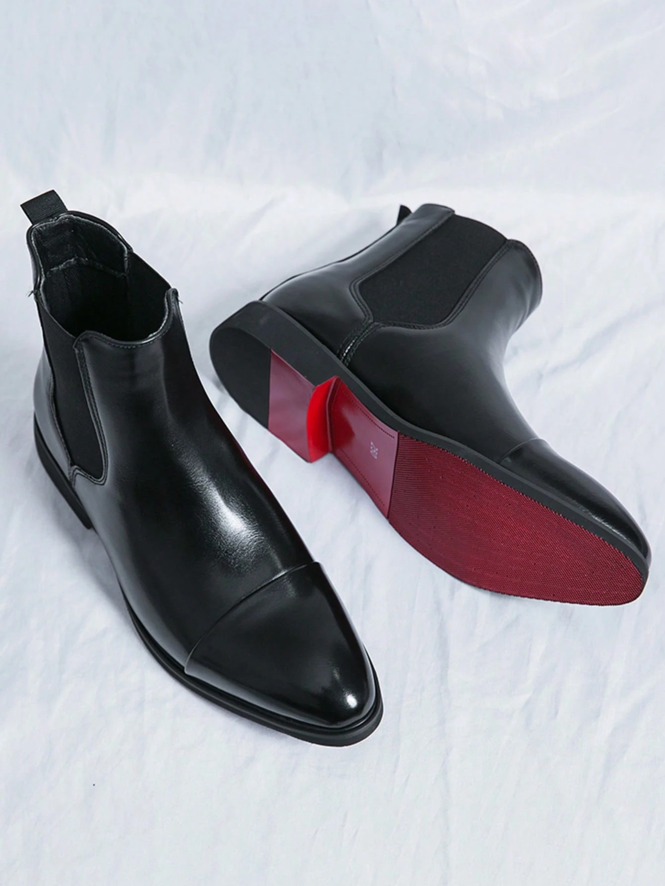 Bottes Chelsea pour hommes à enfiler, semelle rouge, chaussures de travail en PU, bout