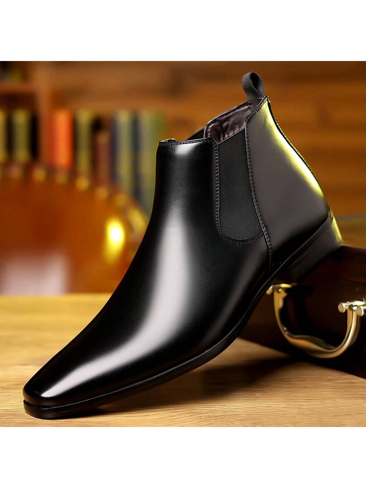 1 paire de bottes décontractées pour hommes, tige haute, bout rond, à enfiler, tige en