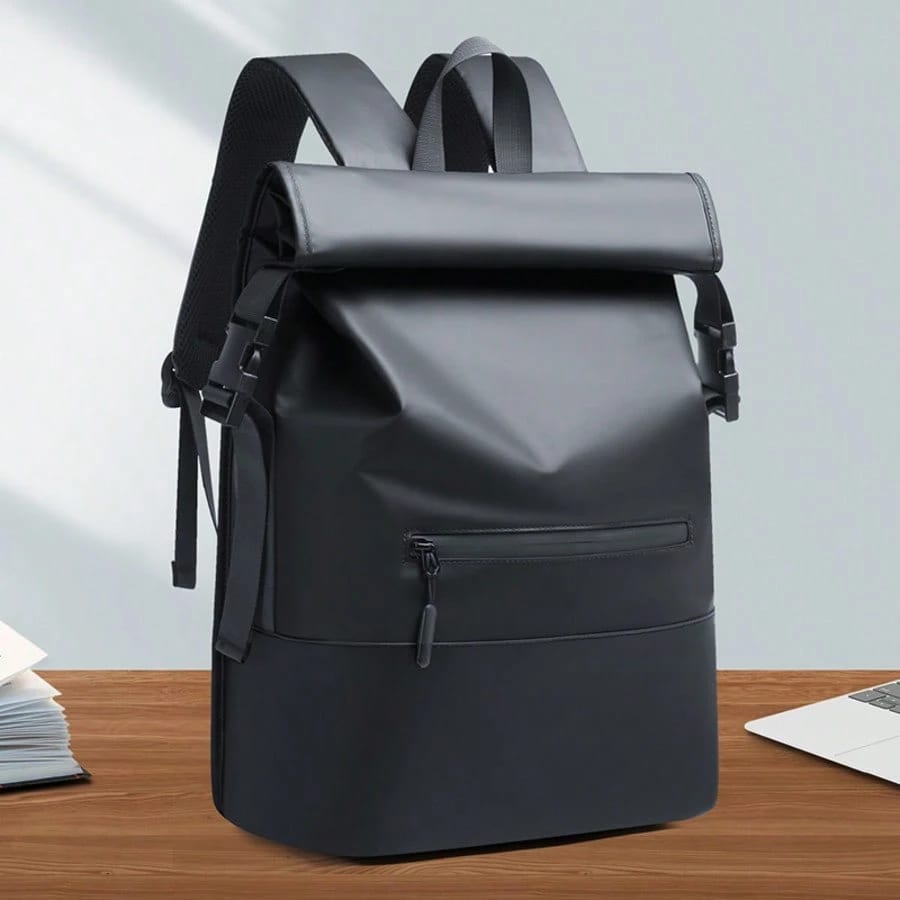 Nouveau sac à dos noir imperméable avec rabat pour hommes, sac d'ordinateur portable pour